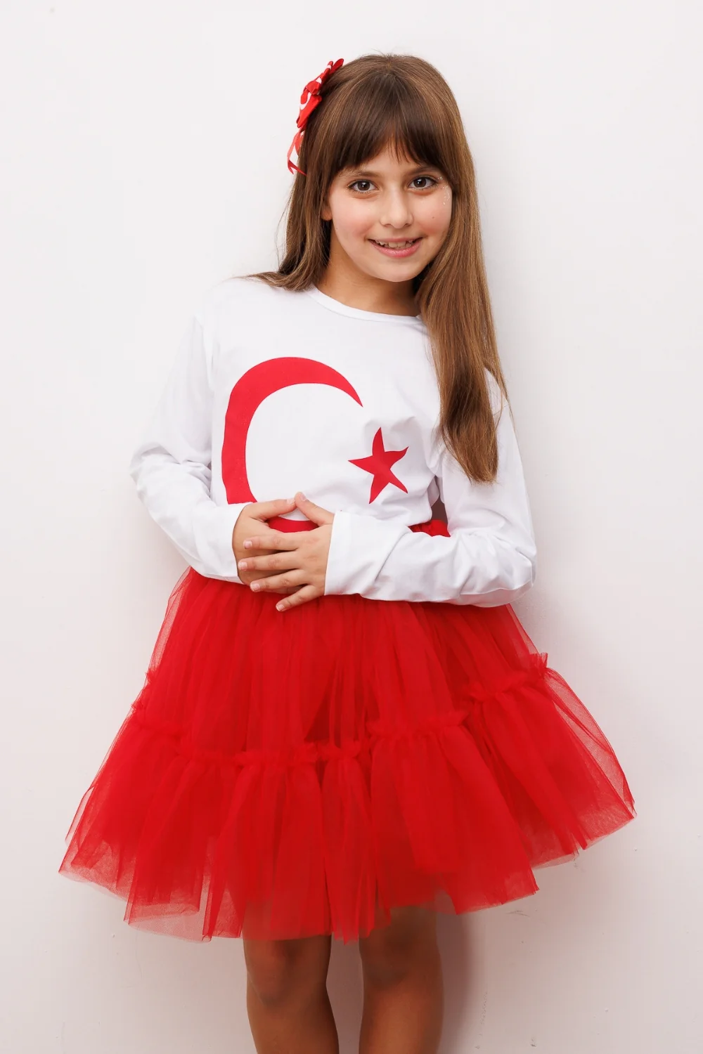 Beyaz Ay Yıldız Baskılı Uzun Kollu Çocuk Tişört - Image 2