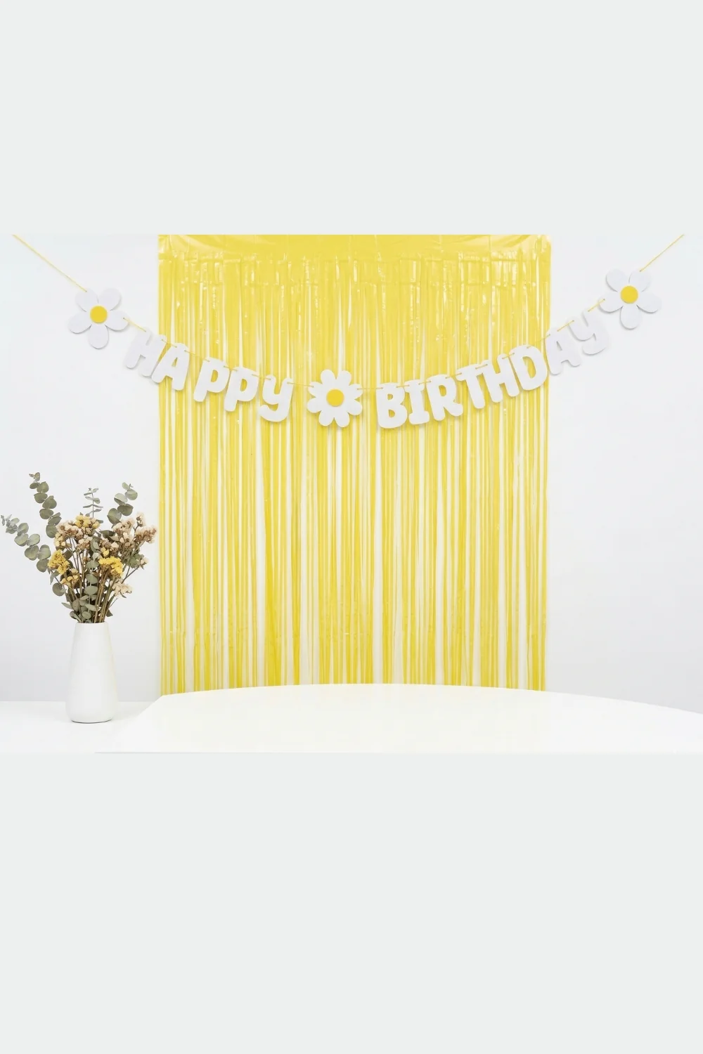 Beyaz Papatya Temalı Happy Birthday Parti Banner - Image 2