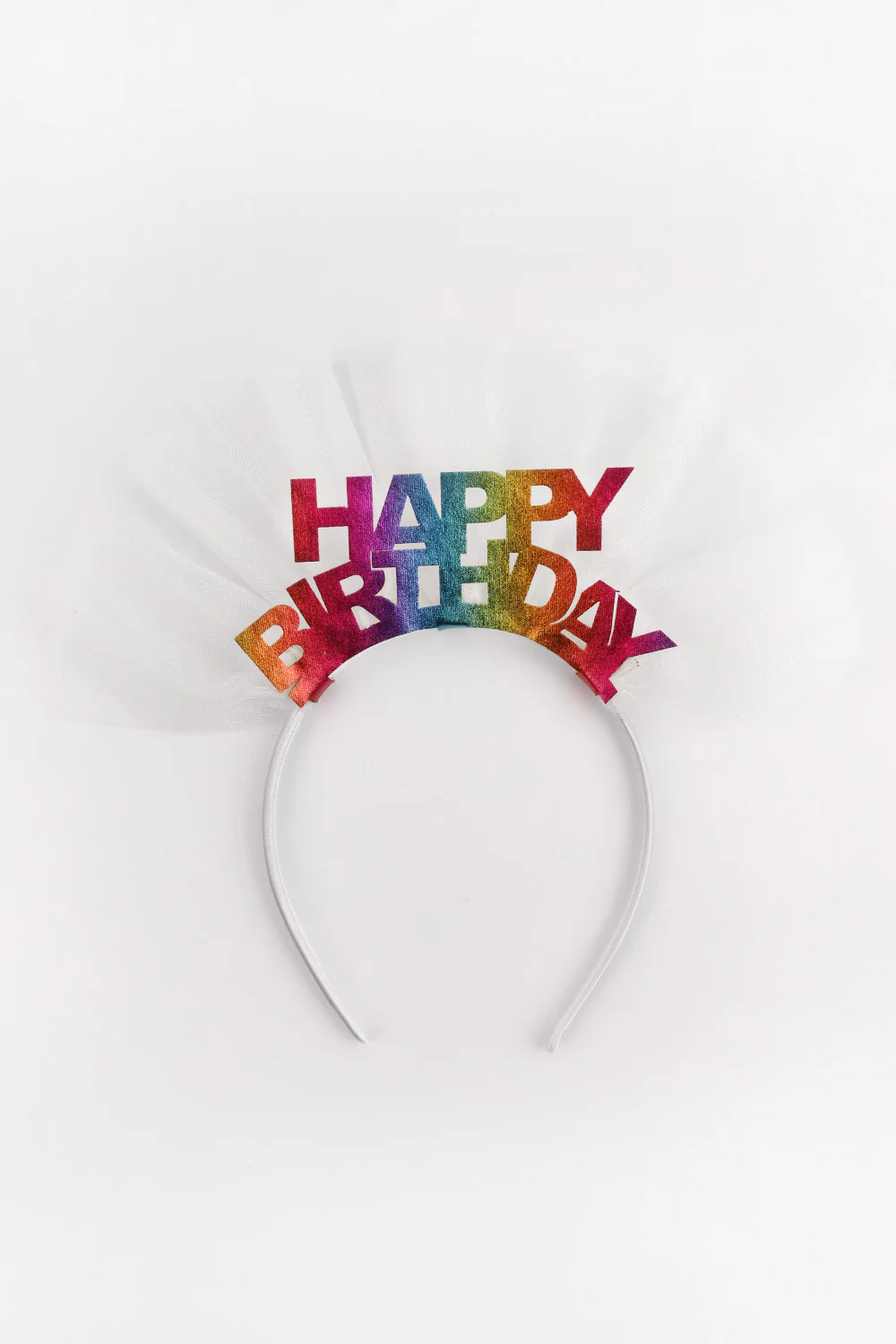 Beyaz  Tüllü Happy Birthday Kız Çocuk Taç - Image 2