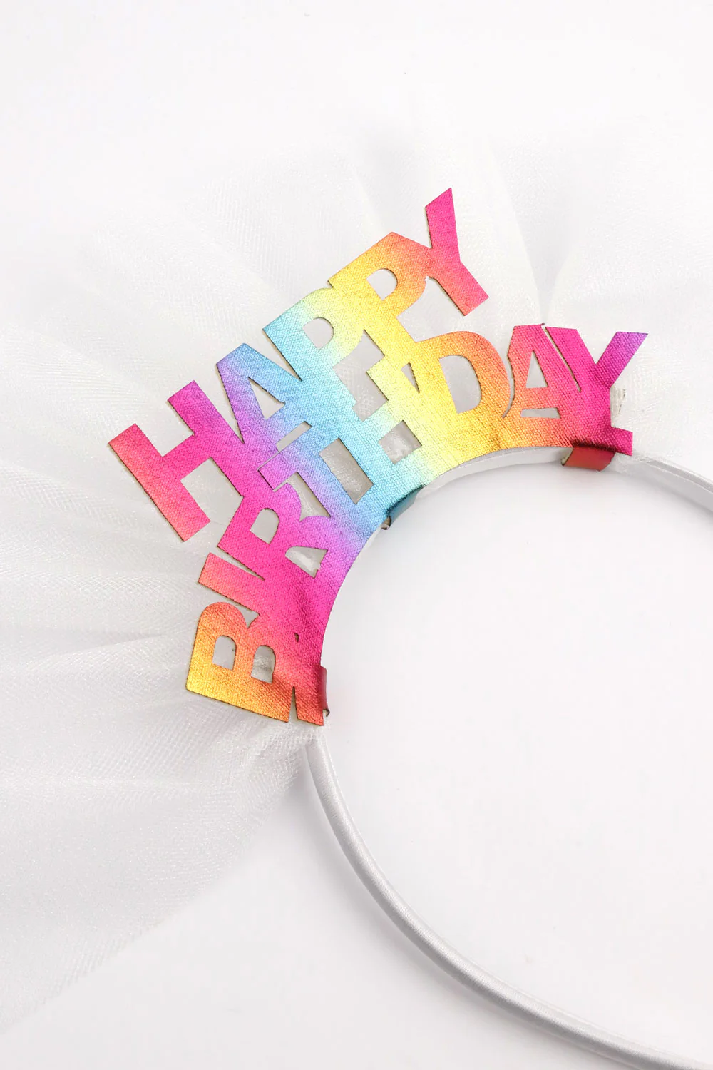 Beyaz  Tüllü Happy Birthday Kız Çocuk Taç - Image 3