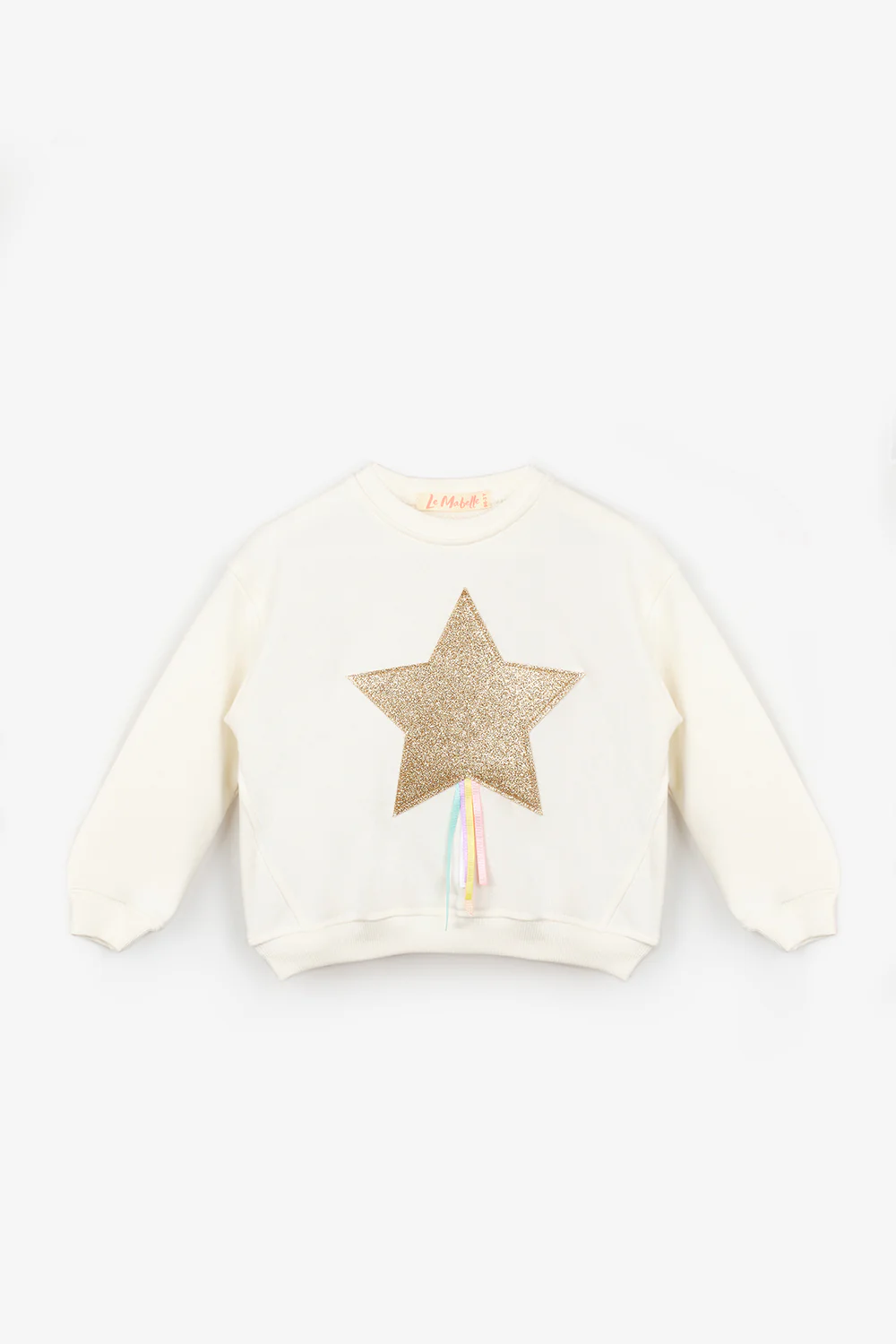 Beyaz  Yıldız Nakışlı Kurdele Detaylı Kız Çocuk Sweatshirt - Image 4