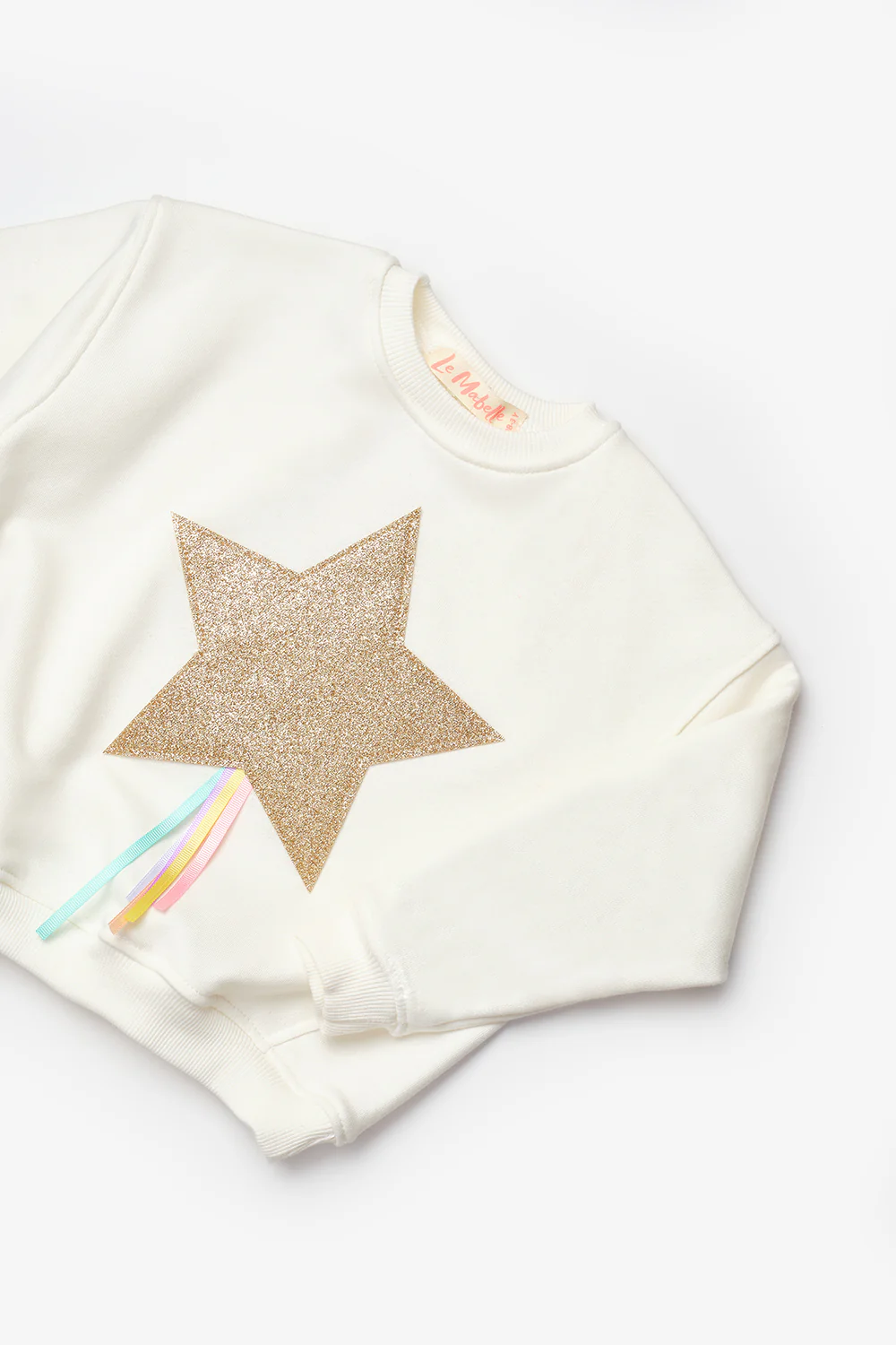 Beyaz  Yıldız Nakışlı Kurdele Detaylı Kız Çocuk Sweatshirt - Image 6
