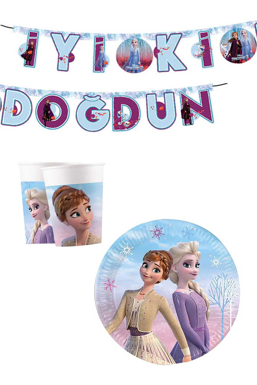 Çok Renkli Frozen ve Elsa Temalı 3'lü Parti Seti