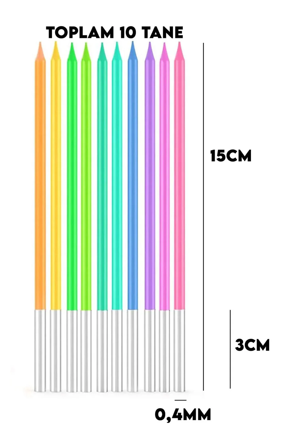 Çok Renkli  Gökkuşağı Renklerinde 10'lu Çubuk Mum - Image 4