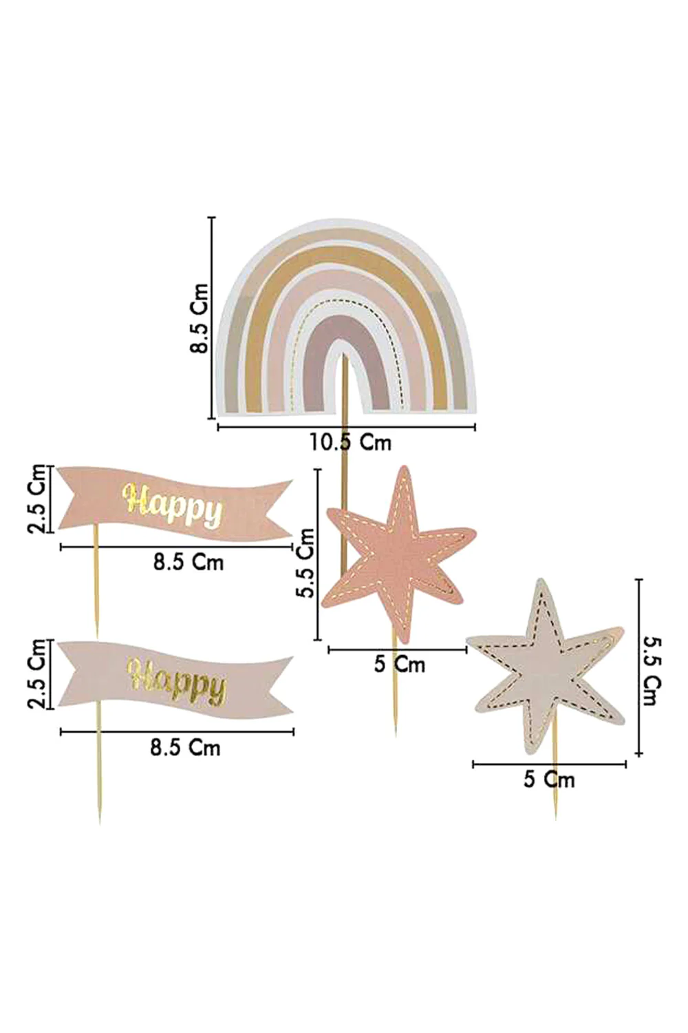 Çok Renkli  Gökkuşağı Yıldız Happy Birthday Kürdan Set - Image 4