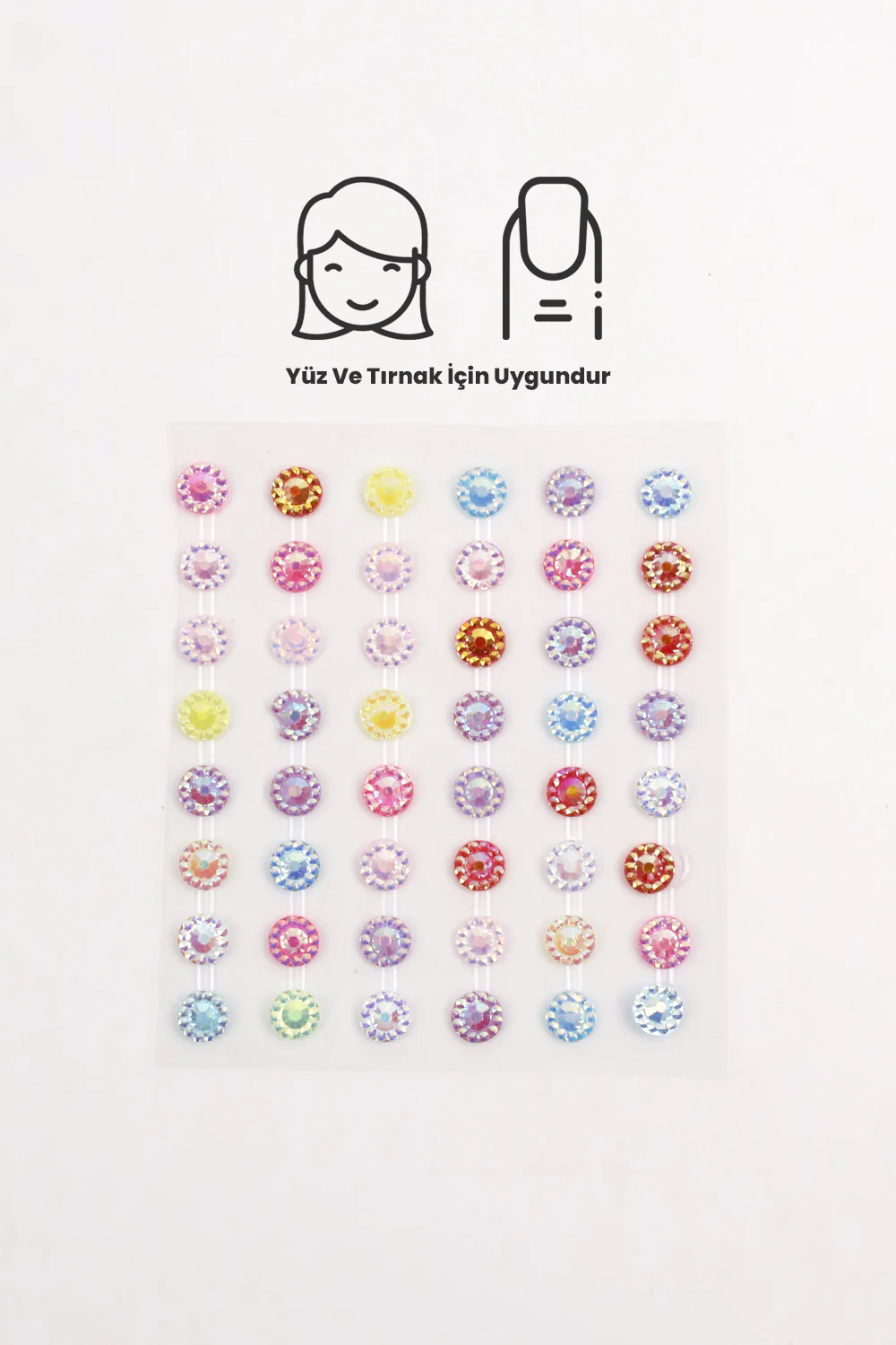 Çok Renkli Parlak Taşlı Yüz ve Tırnak Sticker - Image 2