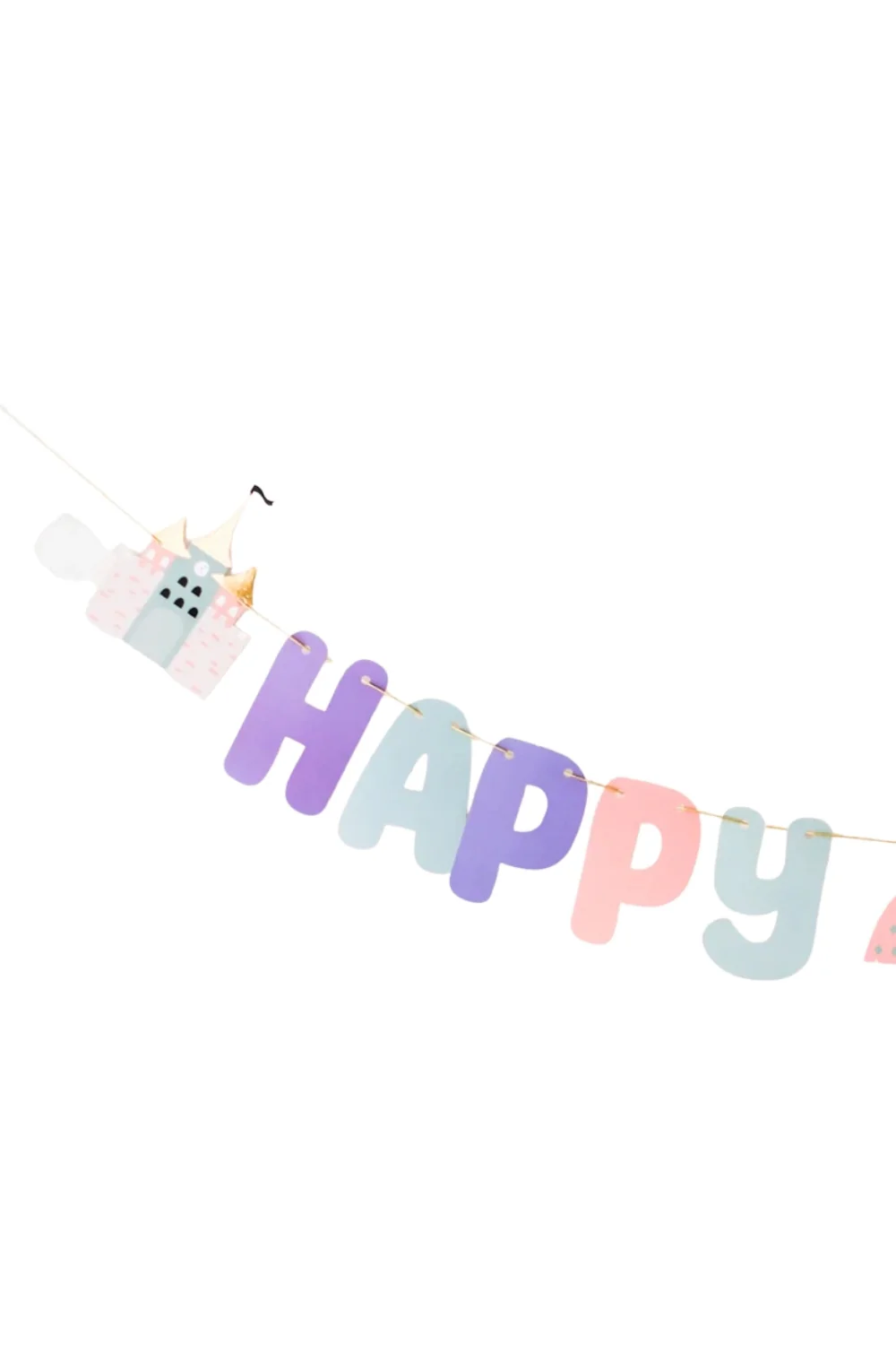 Çok Renkli Prenses ve Şato Temalı Happy Birthday Banner - Image 2
