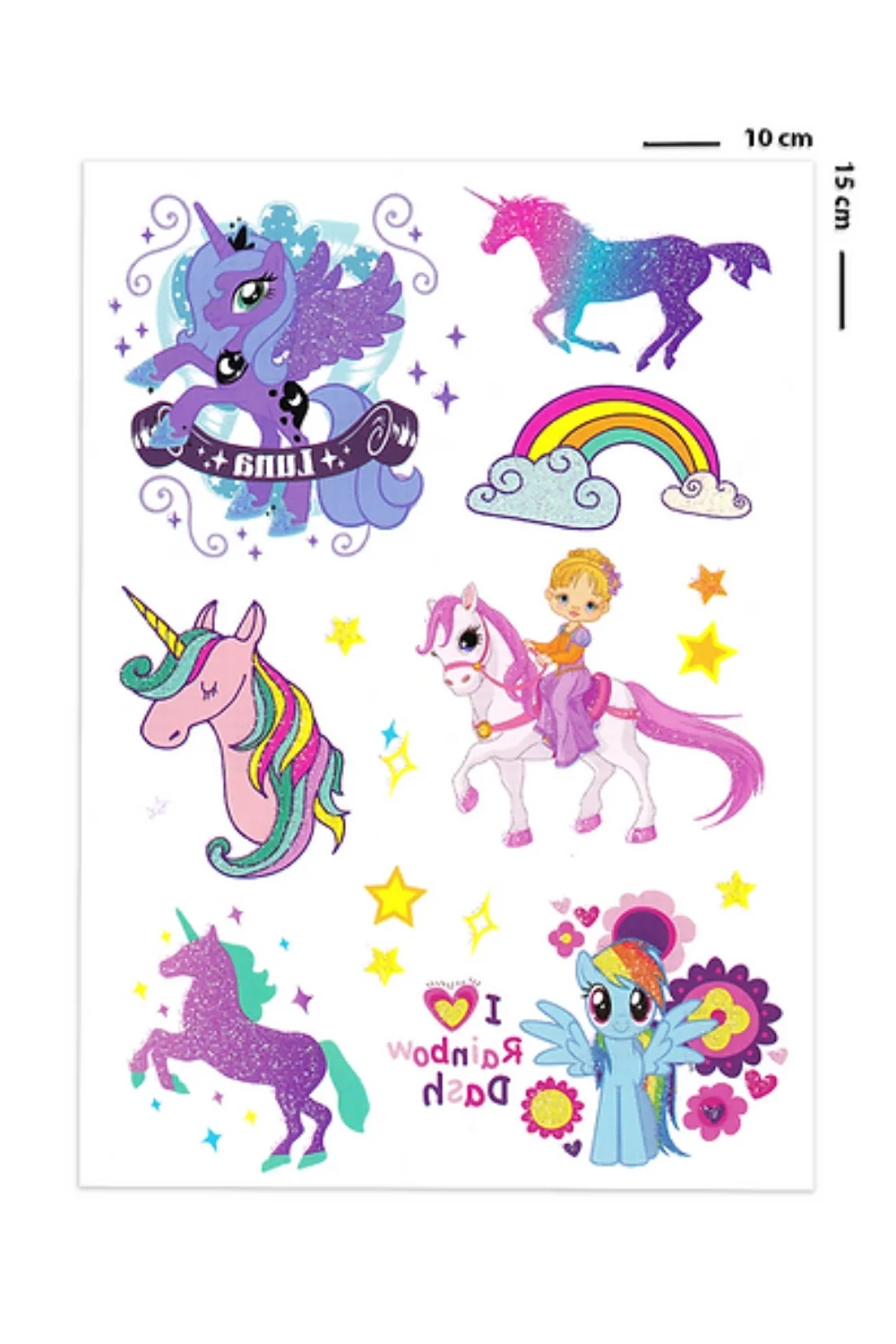 Çok Renkli  Simli Unicorn Temalı Kız Çocuk Dövme Set - Image 3
