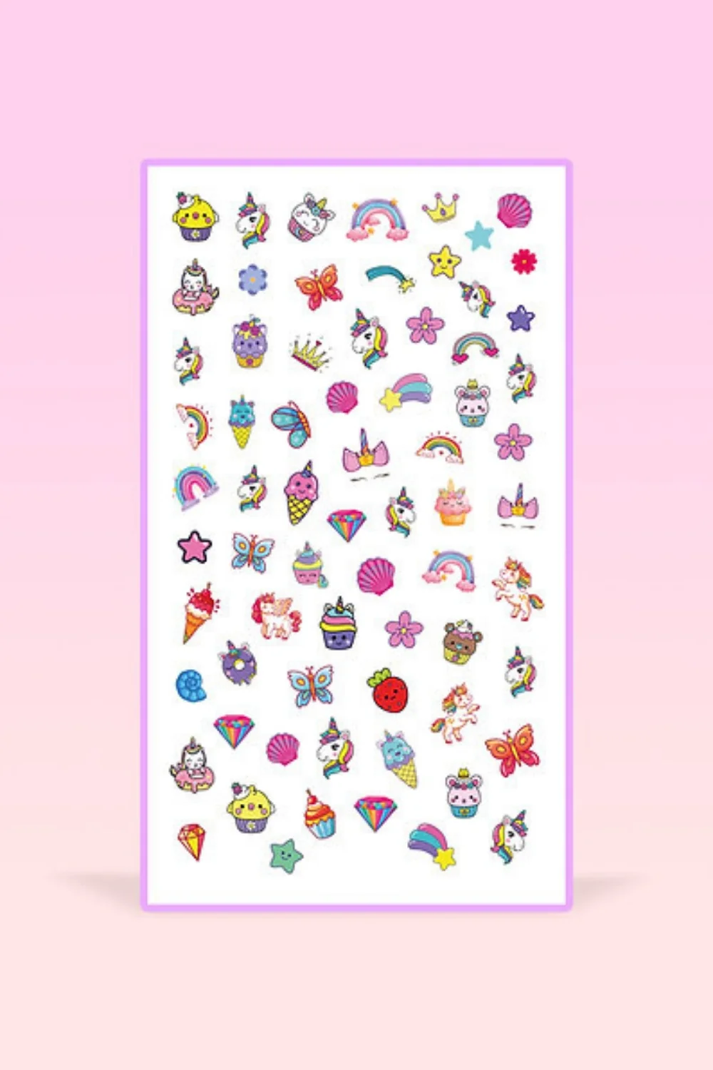 Çok Renkli Unicorn Temalı Kız Çocuk Tırnak Sticker