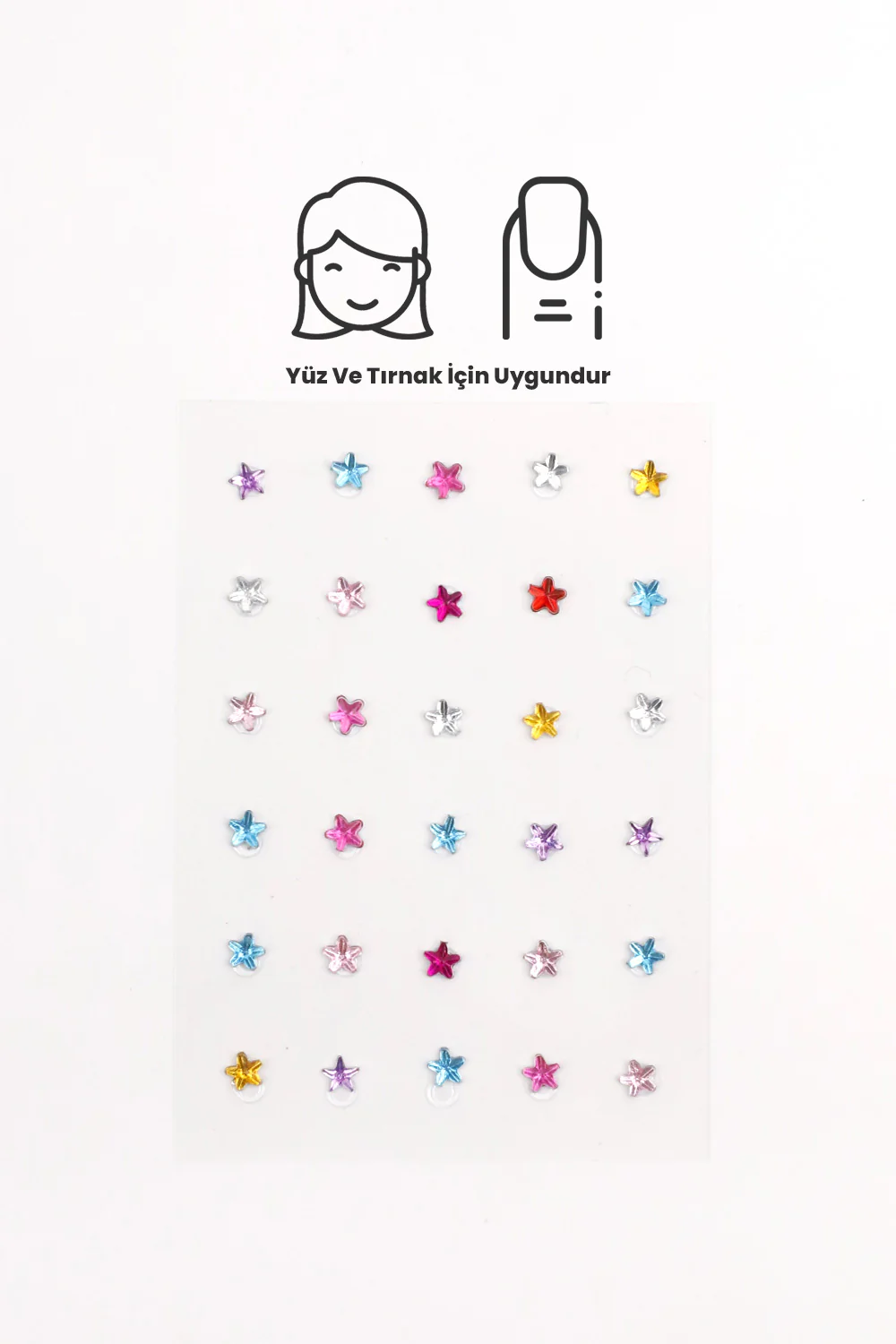 Çok Renkli  Yıldız Figürlü Yüz ve Tırnak Sticker - Image 2