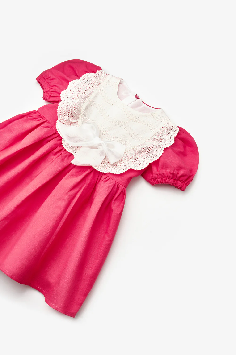 Fuşya Kısa Kollu Fisto Detaylı Fiyonklu Kız Çocuk Elbise - Rosa - Image 3