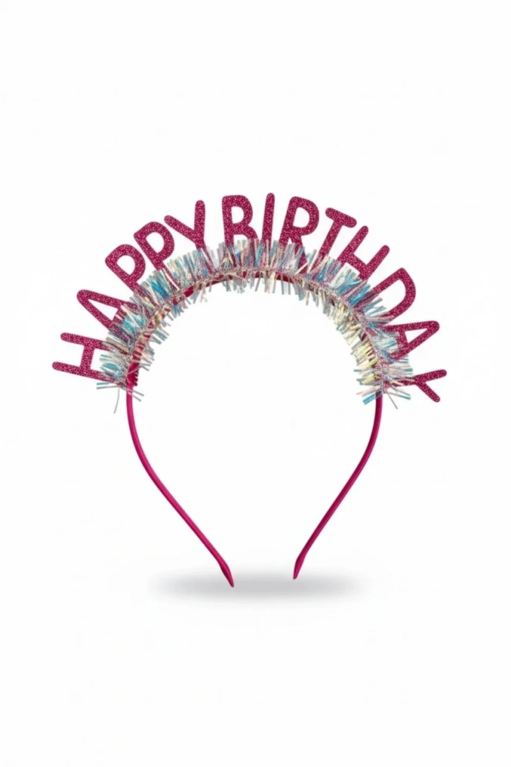 Fuşya Saçaklı Happy Birthday Temalı Kız Çocuk Parti Tacı