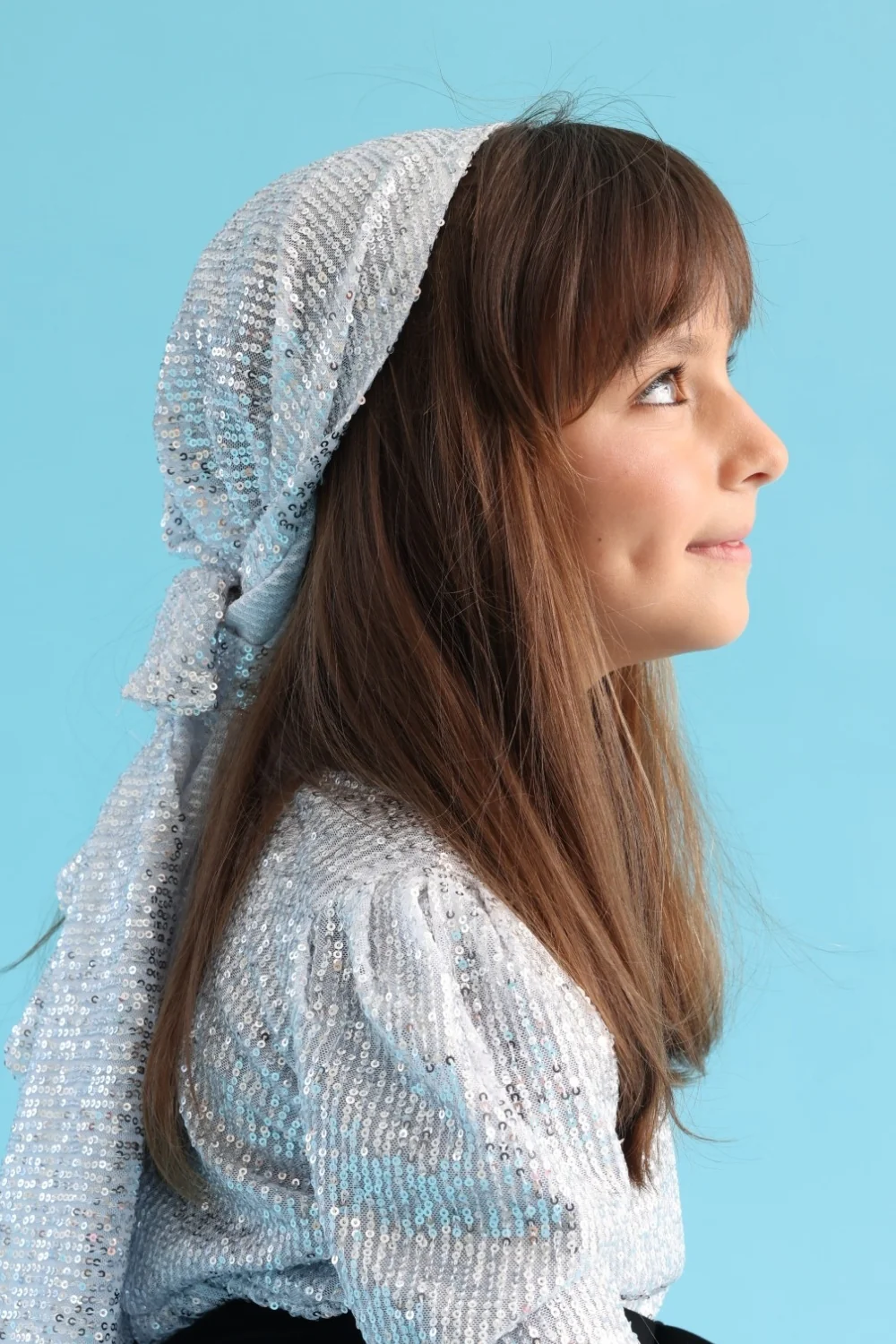 Gümüş  Pullu Kız Çocuk Üçgen Bandana - Image 2