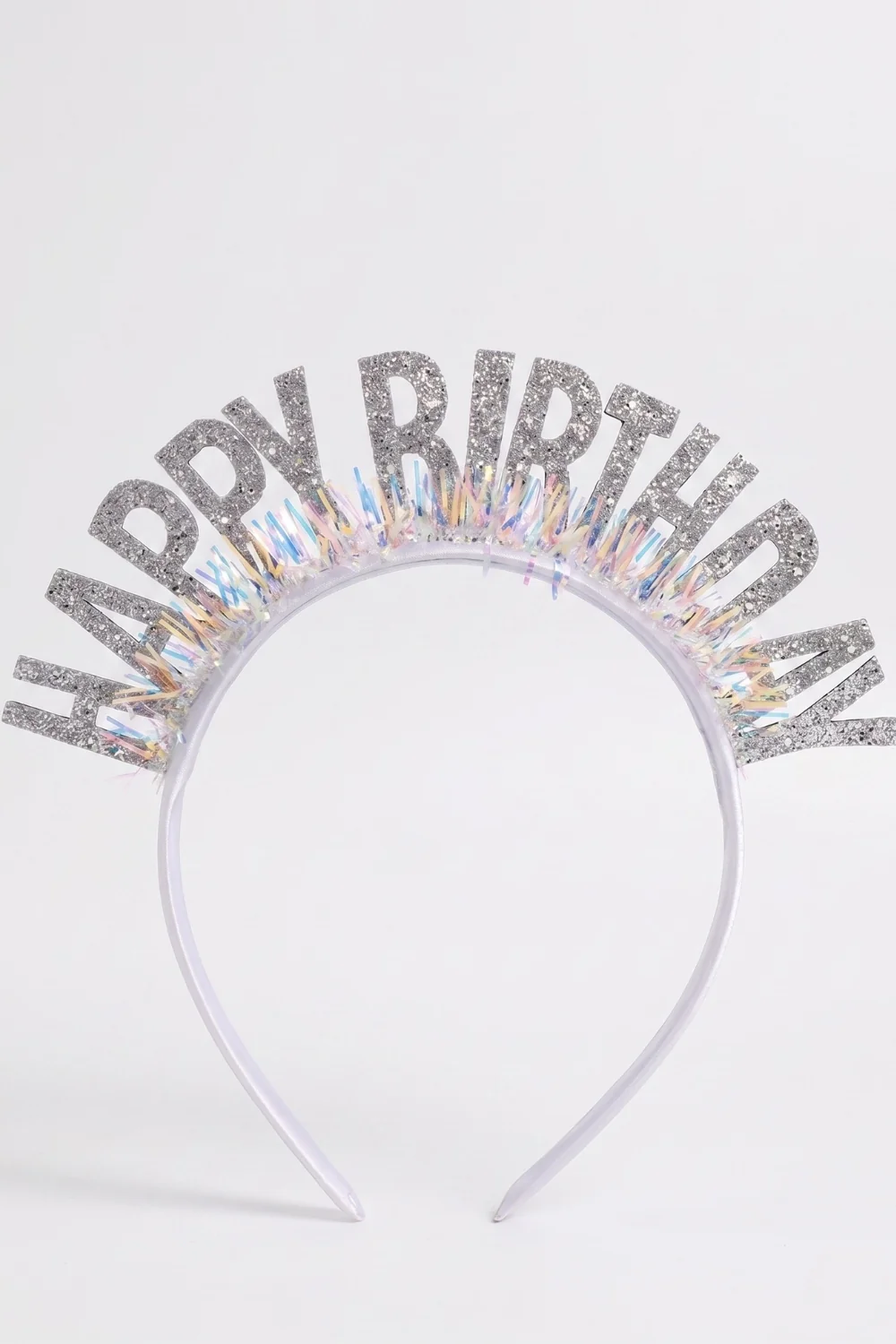 Gümüş Saçaklı Happy Birthday Temalı Kız Çocuk Parti Tacı