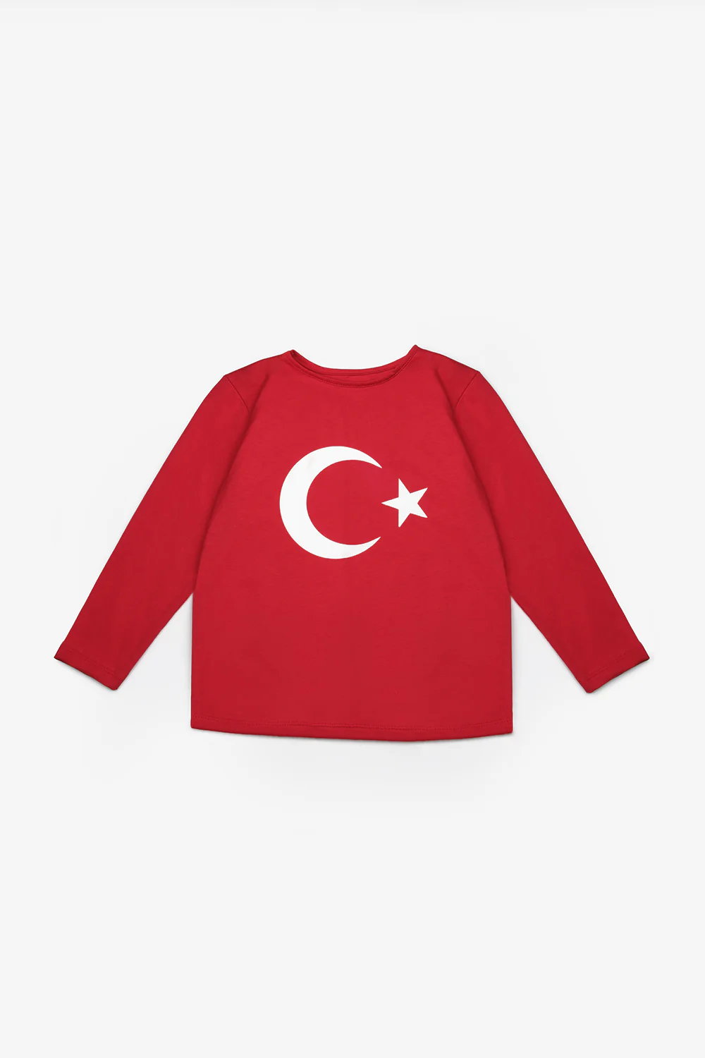 Kırmızı Ay Yıldız Baskılı Uzun Kollu Çocuk Tişört - Image 3