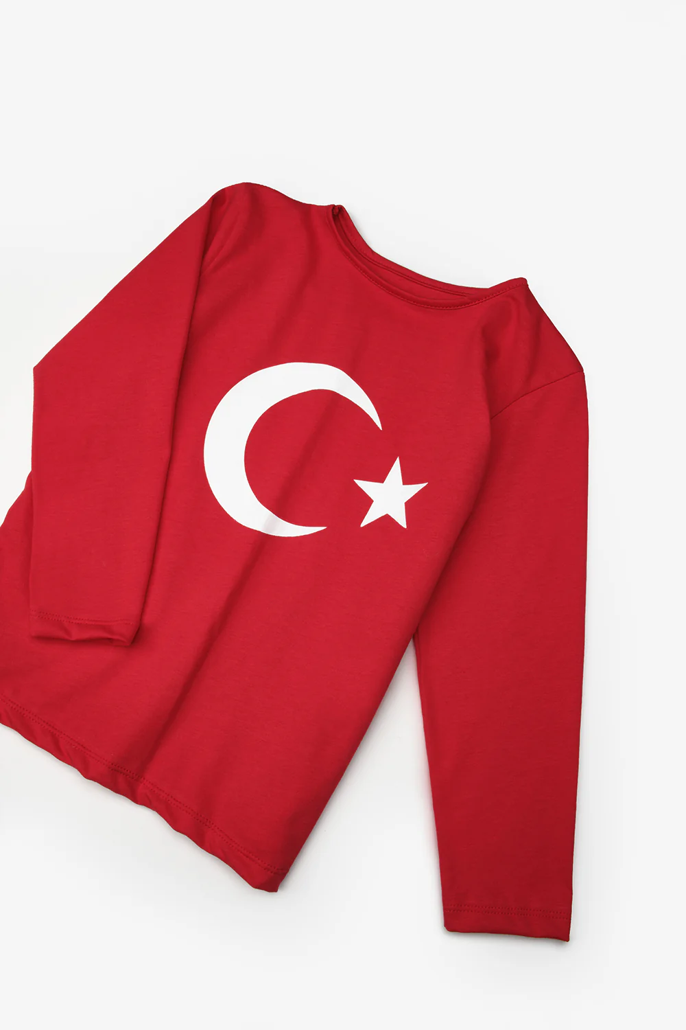 Kırmızı Ay Yıldız Baskılı Uzun Kollu Çocuk Tişört - Image 5