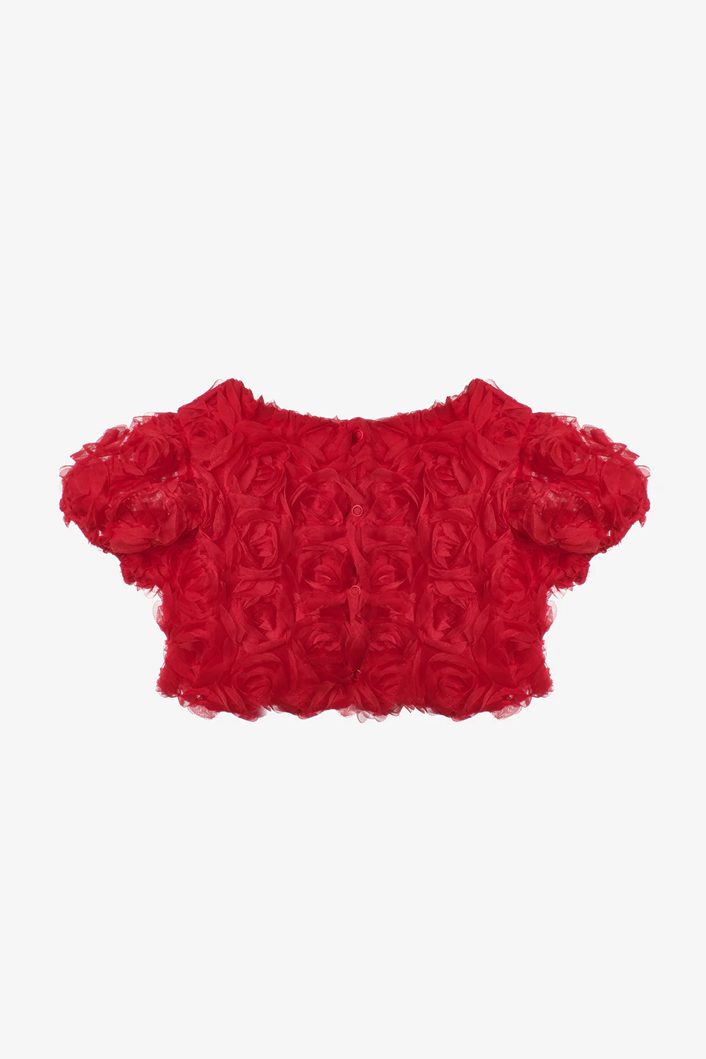 Kırmızı Gül Aplike Detaylı Kız Çocuk Crop Bluz - Millie - Image 2