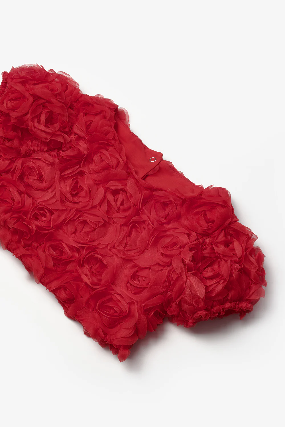 Kırmızı Gül Aplike Detaylı Kız Çocuk Crop Bluz - Millie - Image 3
