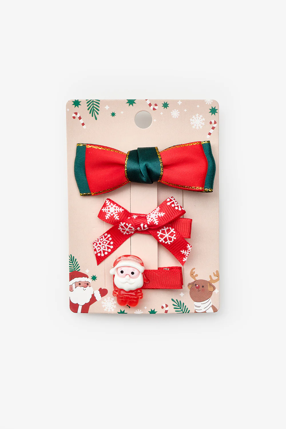 Kırmızı Noel Baba Figürlü Kız Çocuk 3'lü Klips Toka Set