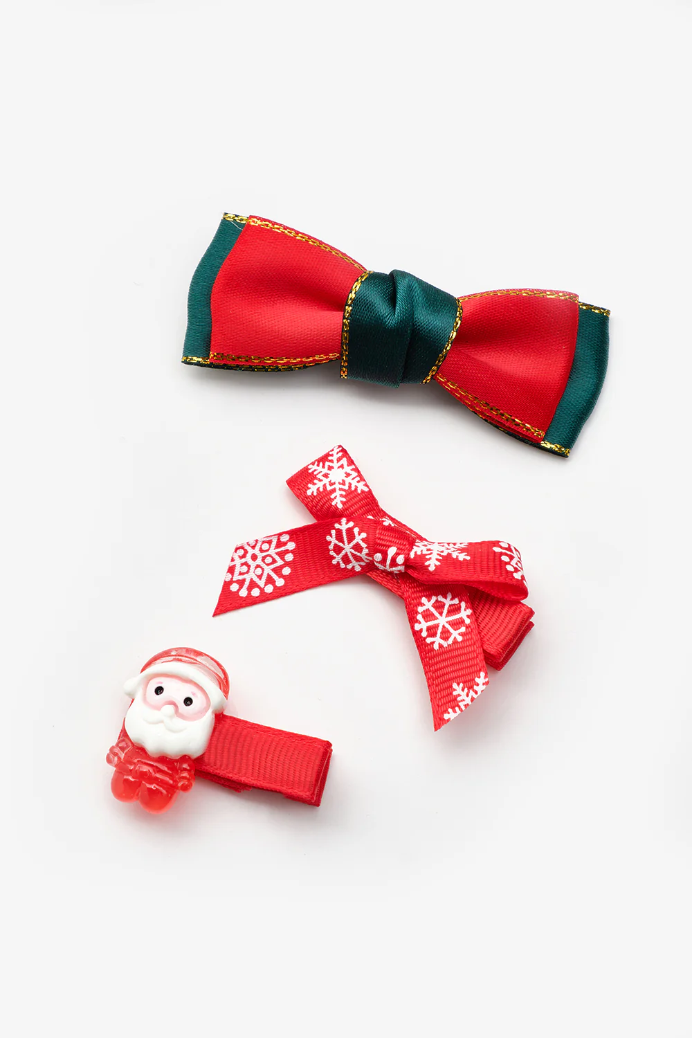 Kırmızı Noel Baba Figürlü Kız Çocuk 3'lü Klips Toka Set - Image 2