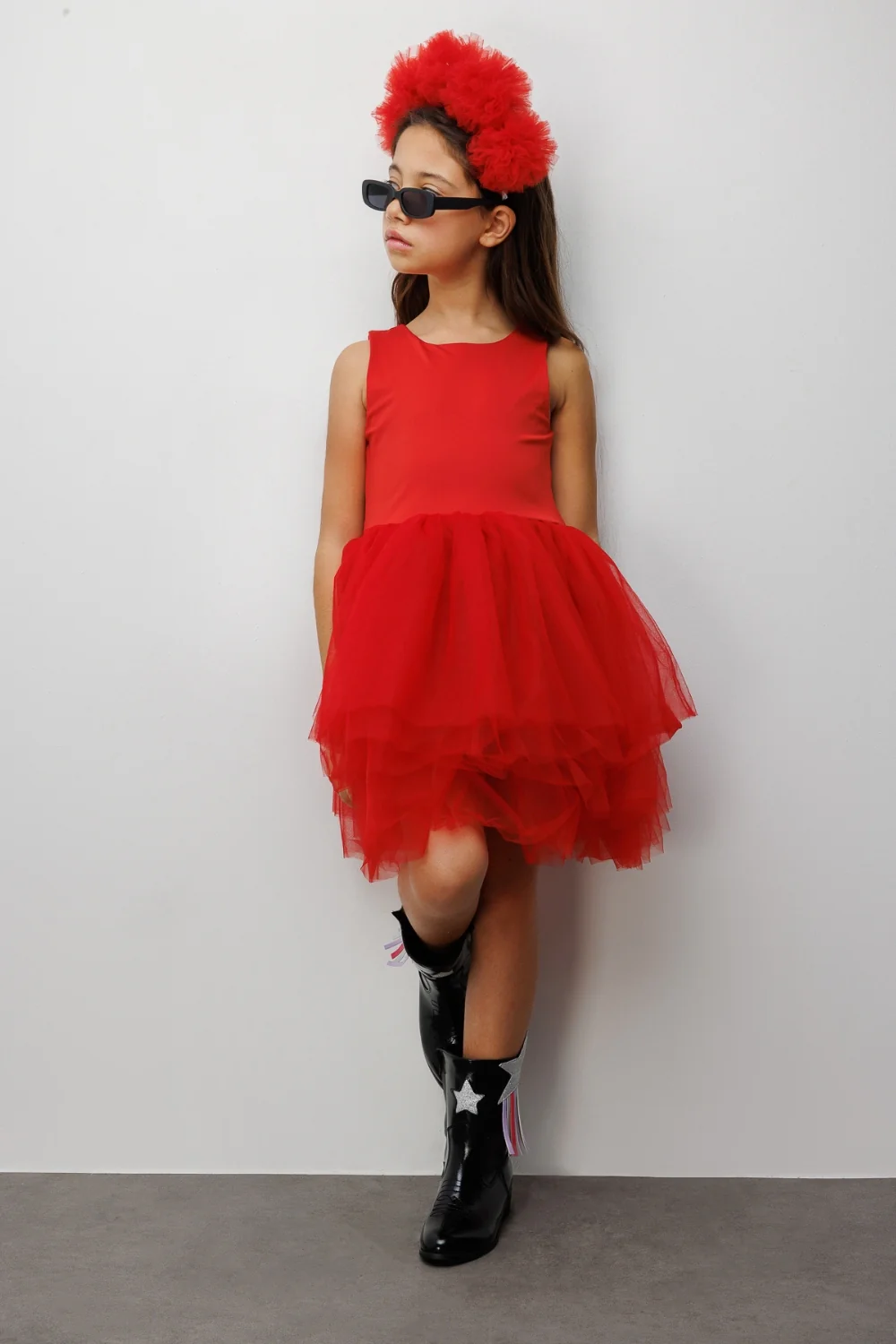 Kırmızı Tül Etekli Kız Çocuk Balerin Elbise - Carmen - Image 3
