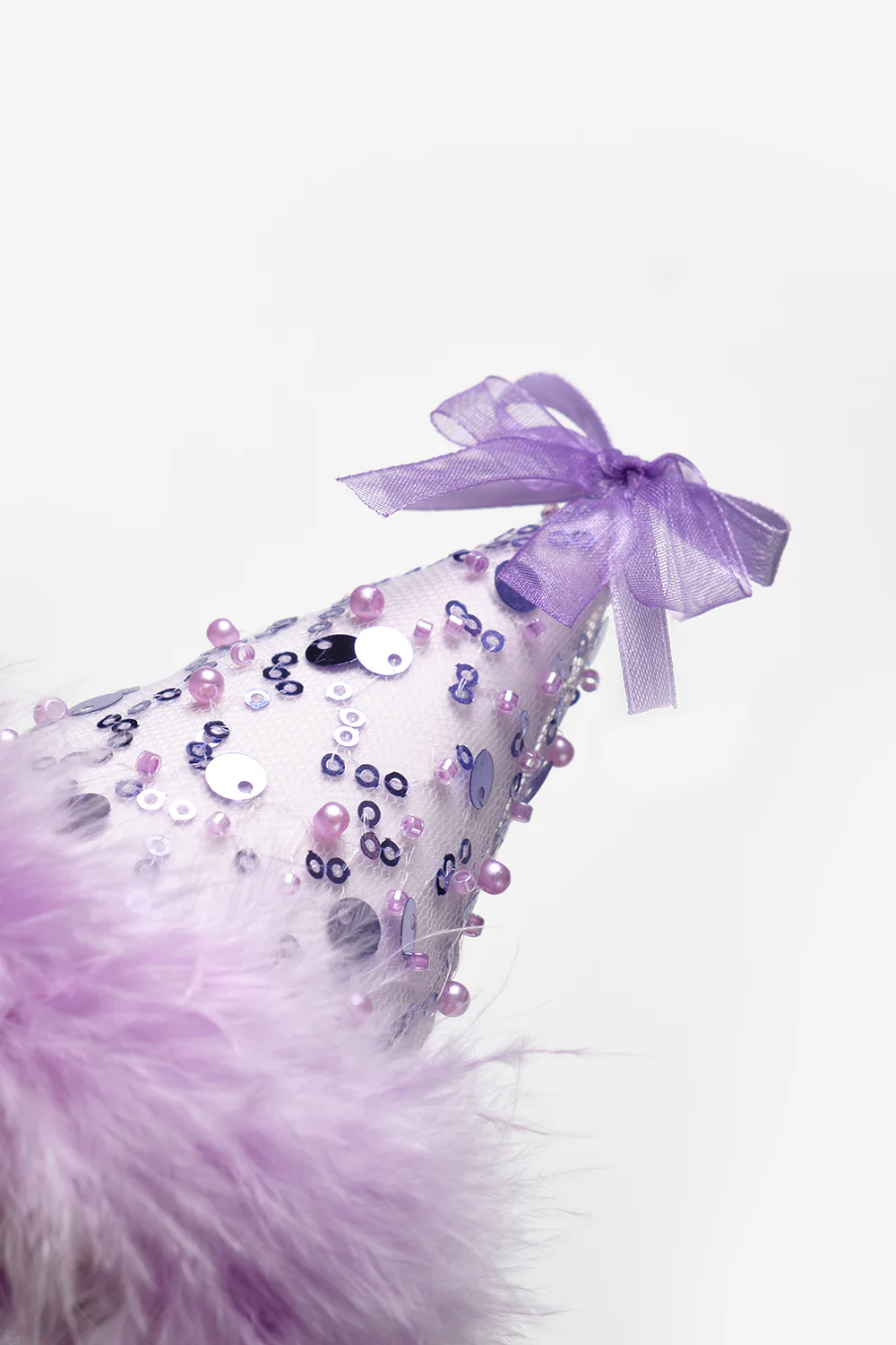 Lila Fiyonk Detaylı Pullu Kız Çocuk Klipsli Doğum Günü Huni Taç - Image 3