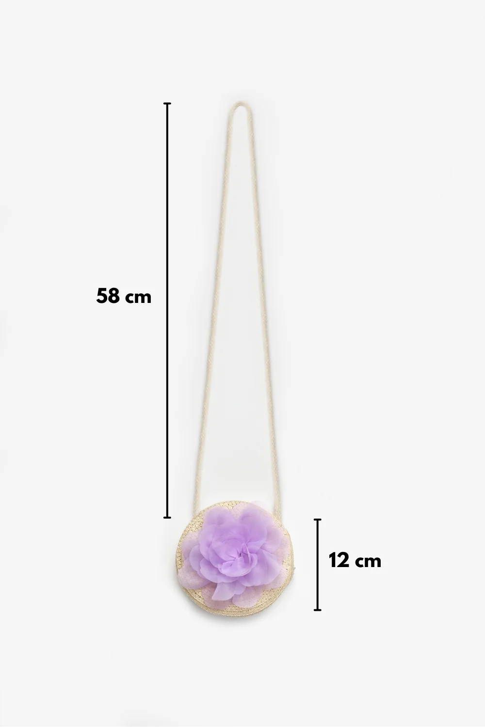 Lila  Gül Detaylı Kız Çocuk Hasır Çanta - Image 3