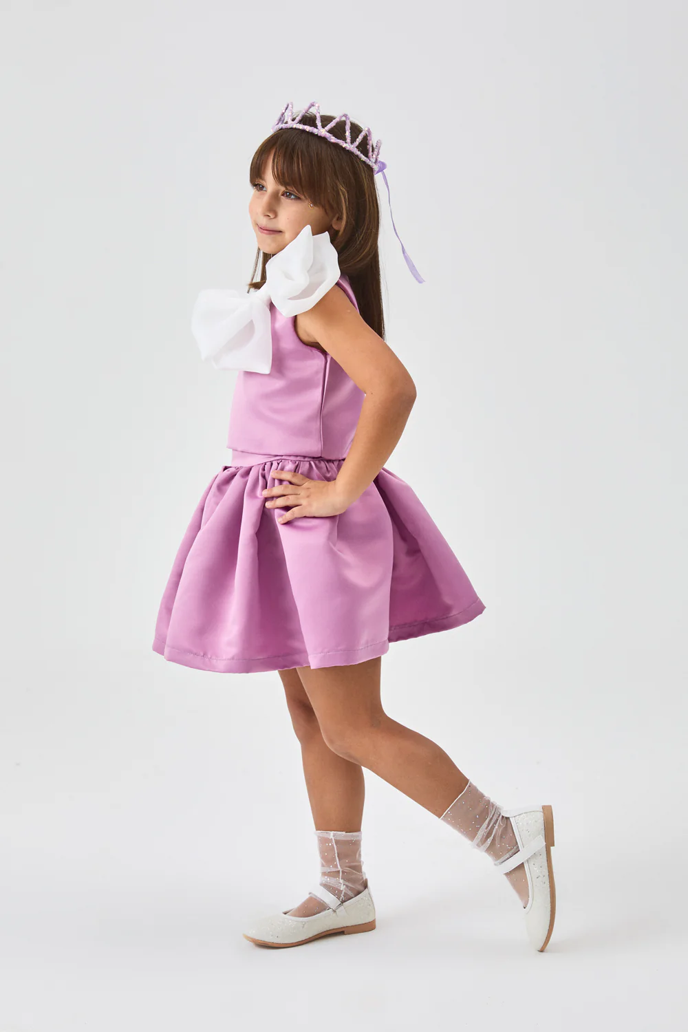 Lila Organze Fiyonklu Kız Çocuk İkili Takım - Gale - Image 3