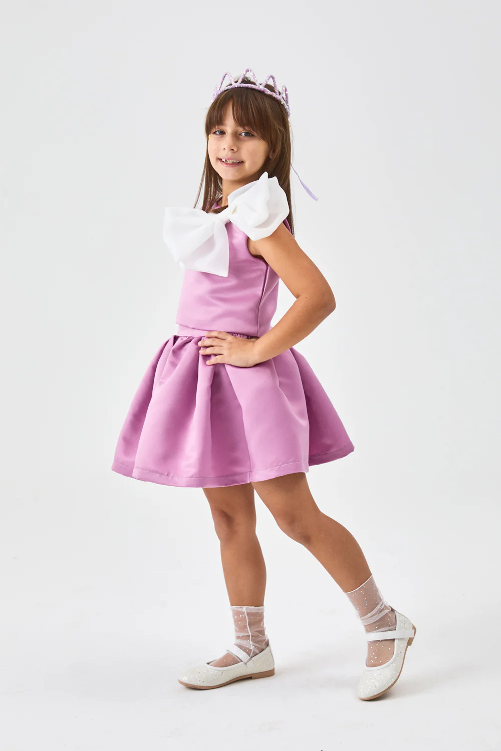 Lila Organze Fiyonklu Kız Çocuk İkili Takım - Gale - Image 4