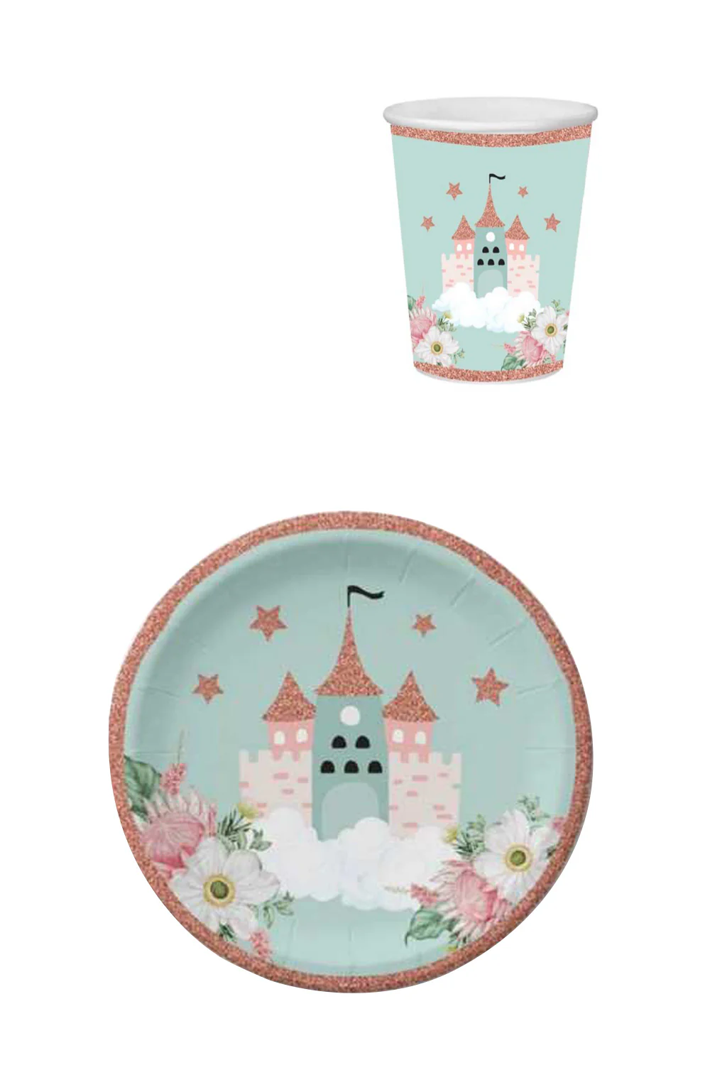 Mint Baskılı 8'li Tabak Bardak Set