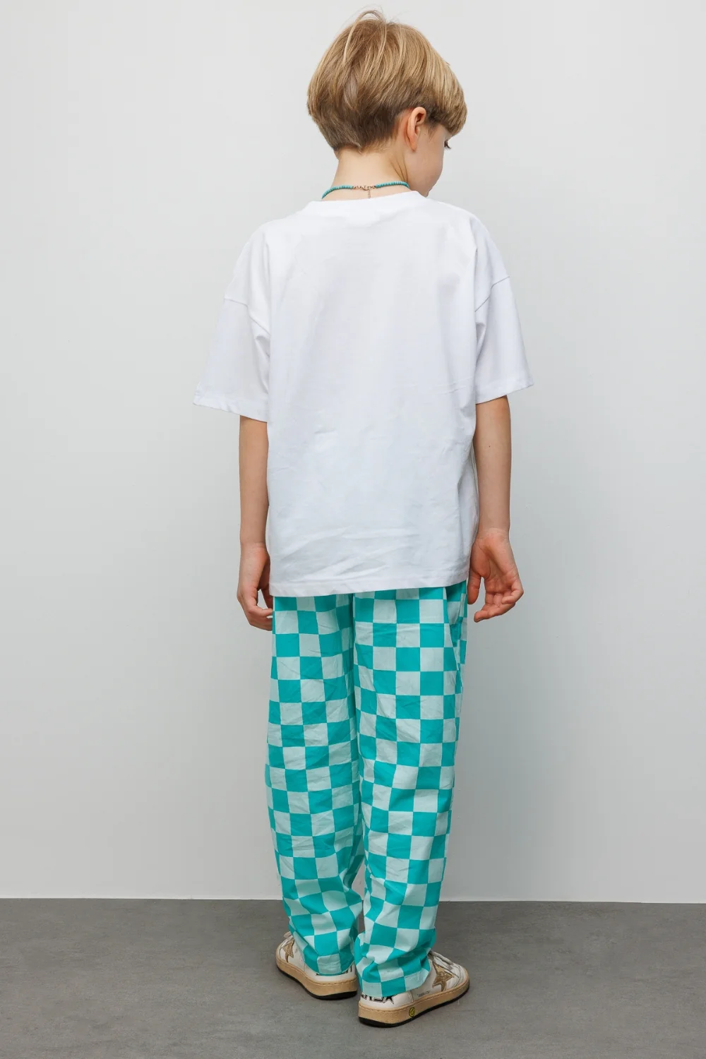 Mint Baskılı Dama Desenli Çocuk Tişört Pantolon Takım - Lucia - Image 5