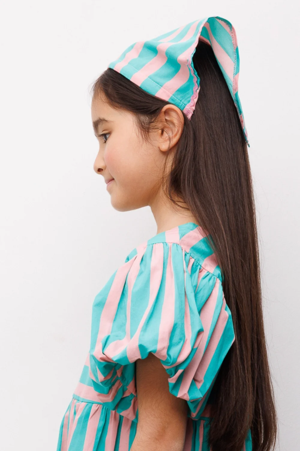 Mint Çizgi Desenli Kız Çocuk Üçgen Bandana Taç