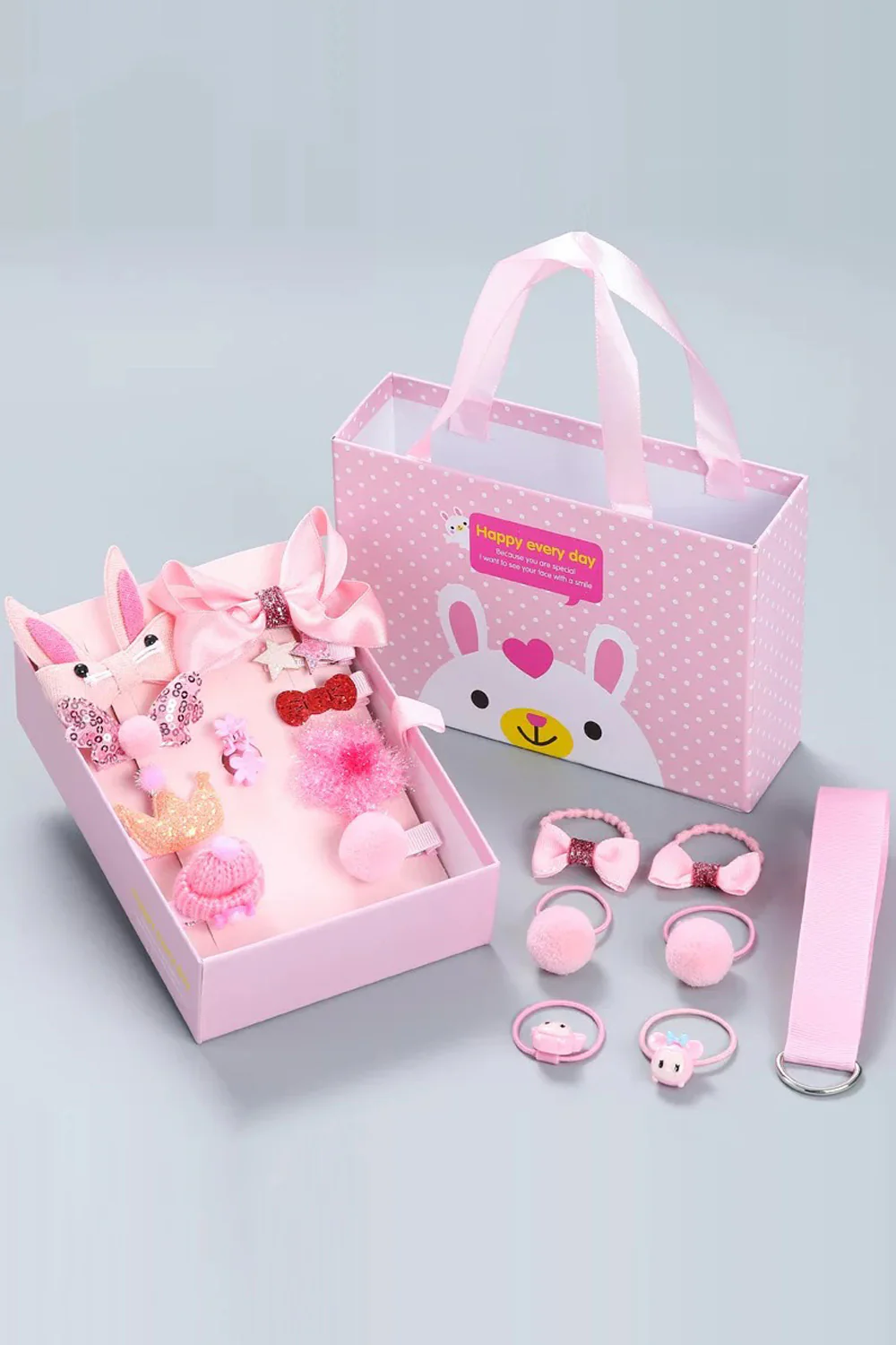 Pembe  18'li Kutulu Kız Çocuk Toka Set