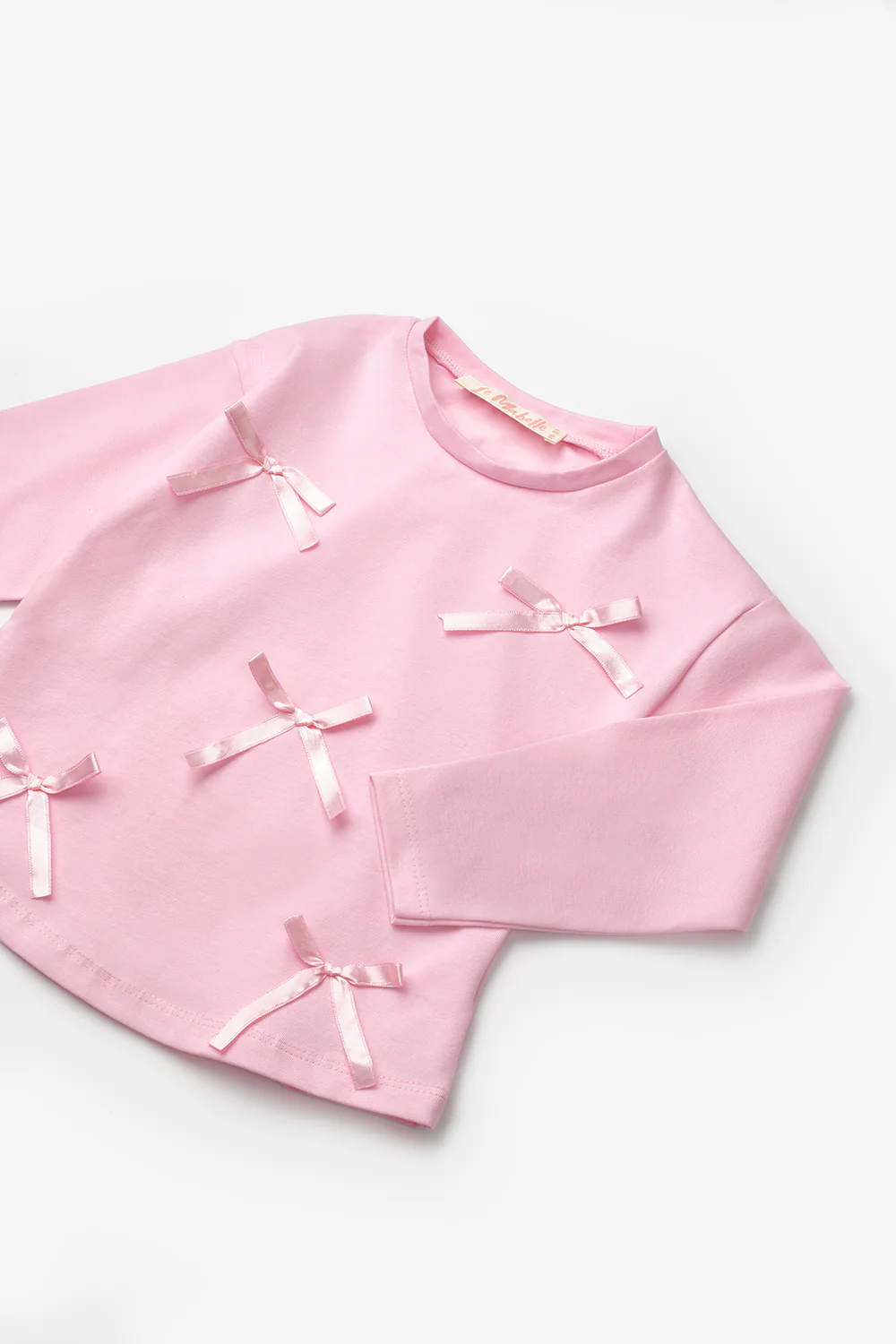 Pembe 5 Fiyonklu Kız Çocuk Tişört - Image 4