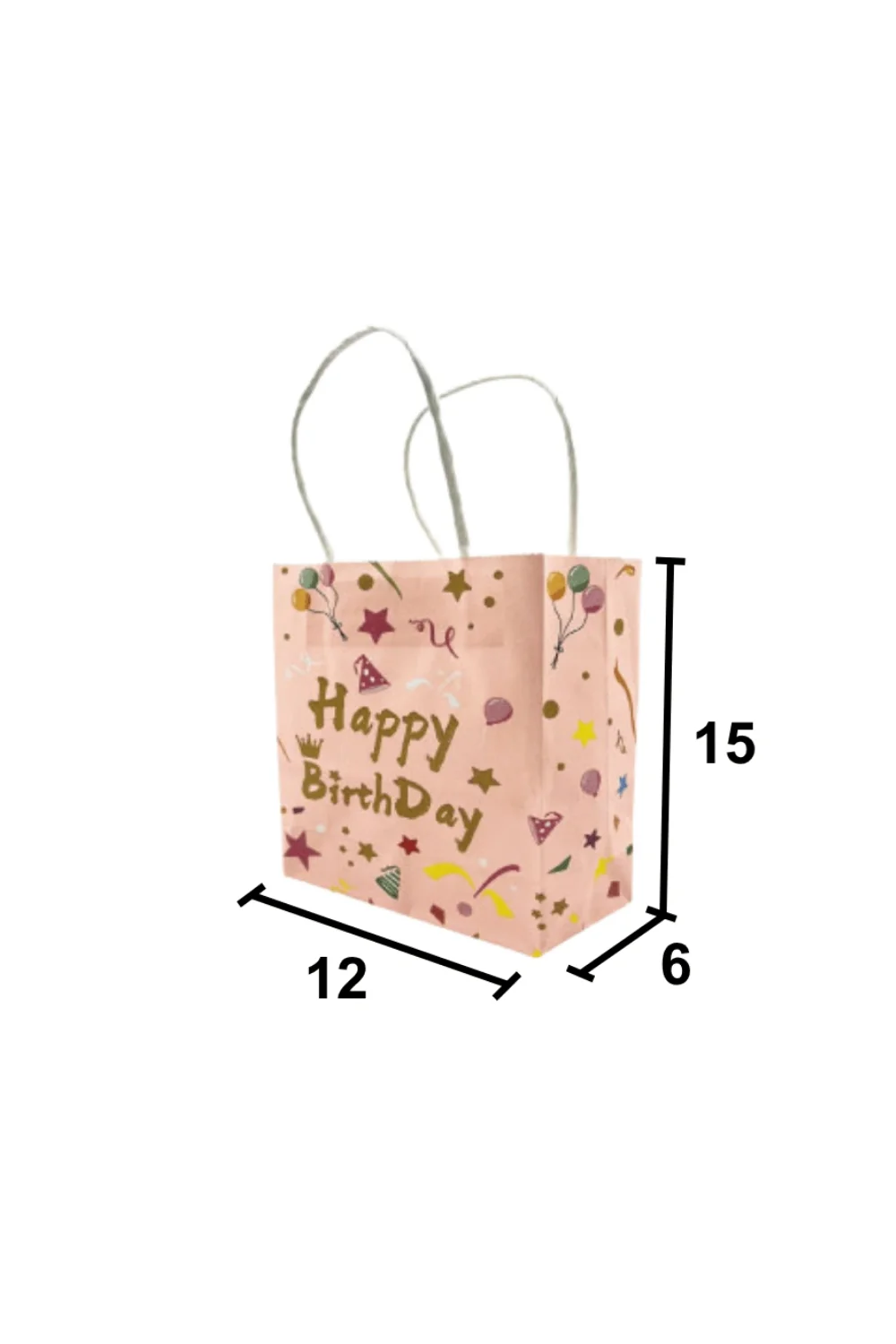Pembe 6'lı Kağıt Happy Birthday Hediye Çantası - Image 3