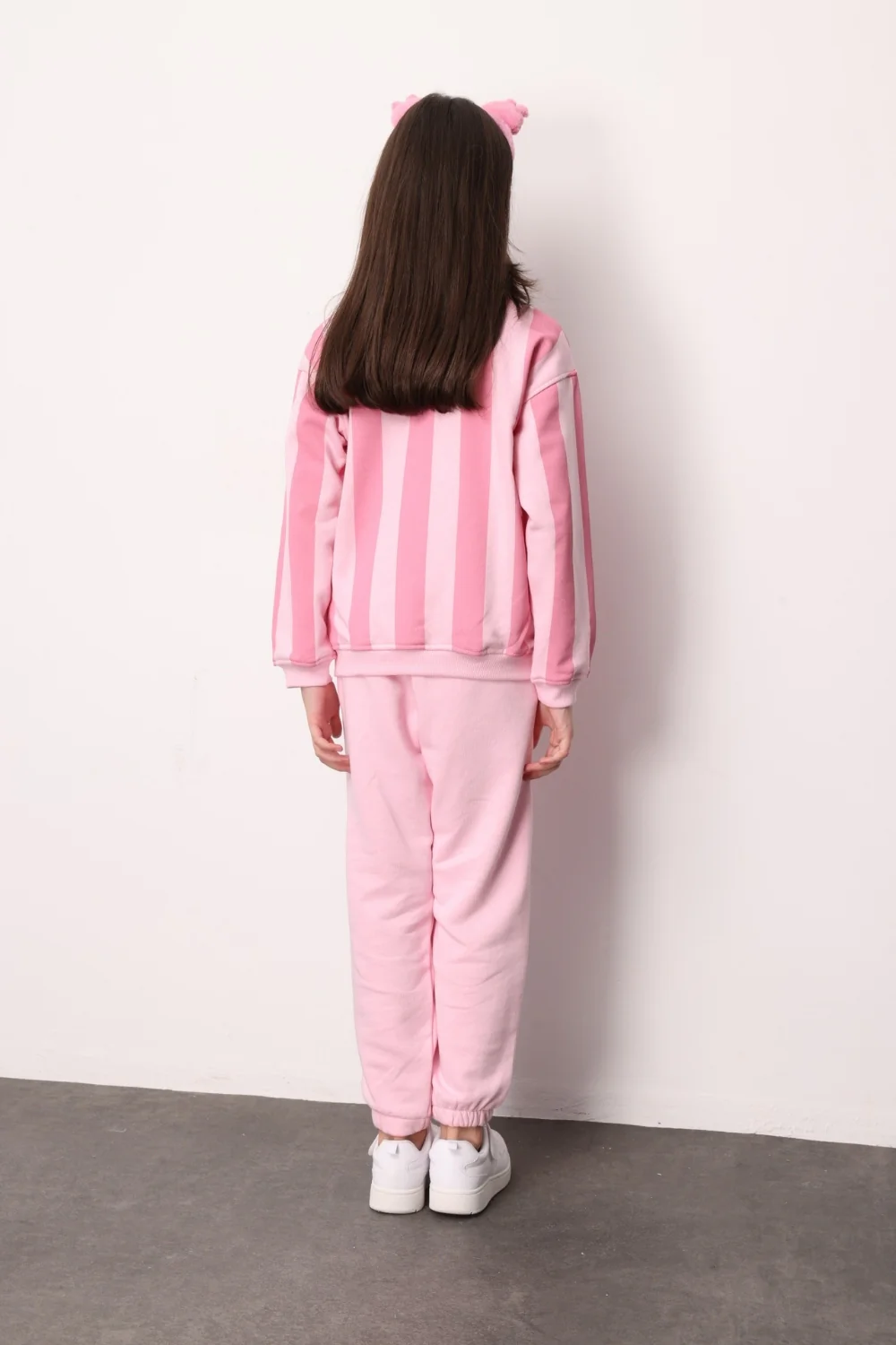 Pembe Baskılı Çizgili Kız Çocuk Eşofman Takımı - Phoebe - Image 4