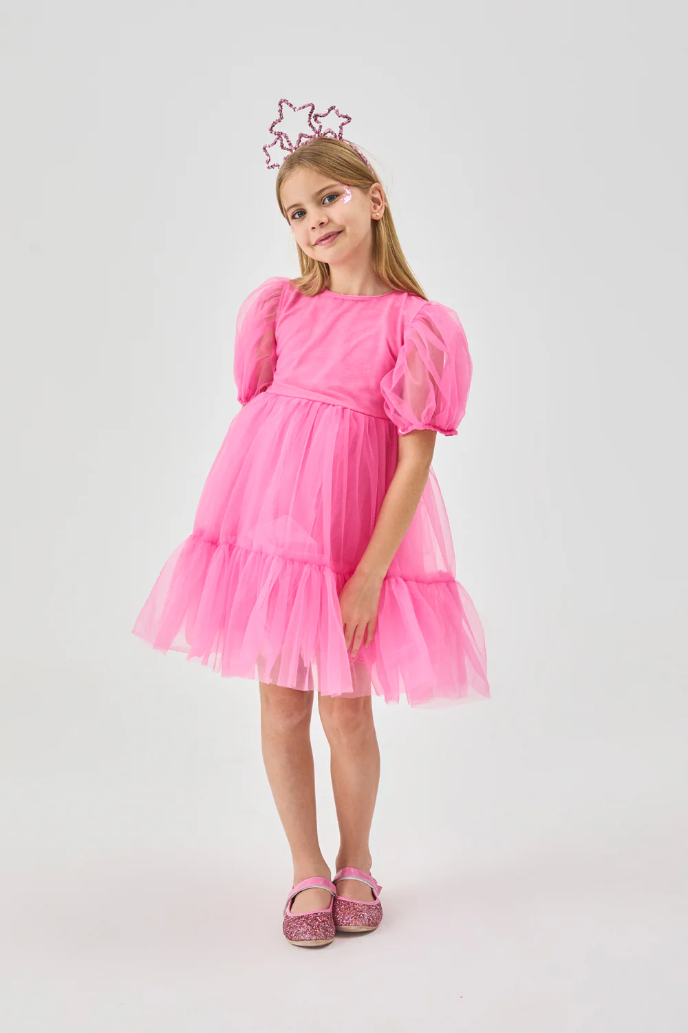 Pembe Eteği Fırfırlı Kemerli Kız Çocuk Tül Elbise - Casey - Image 2
