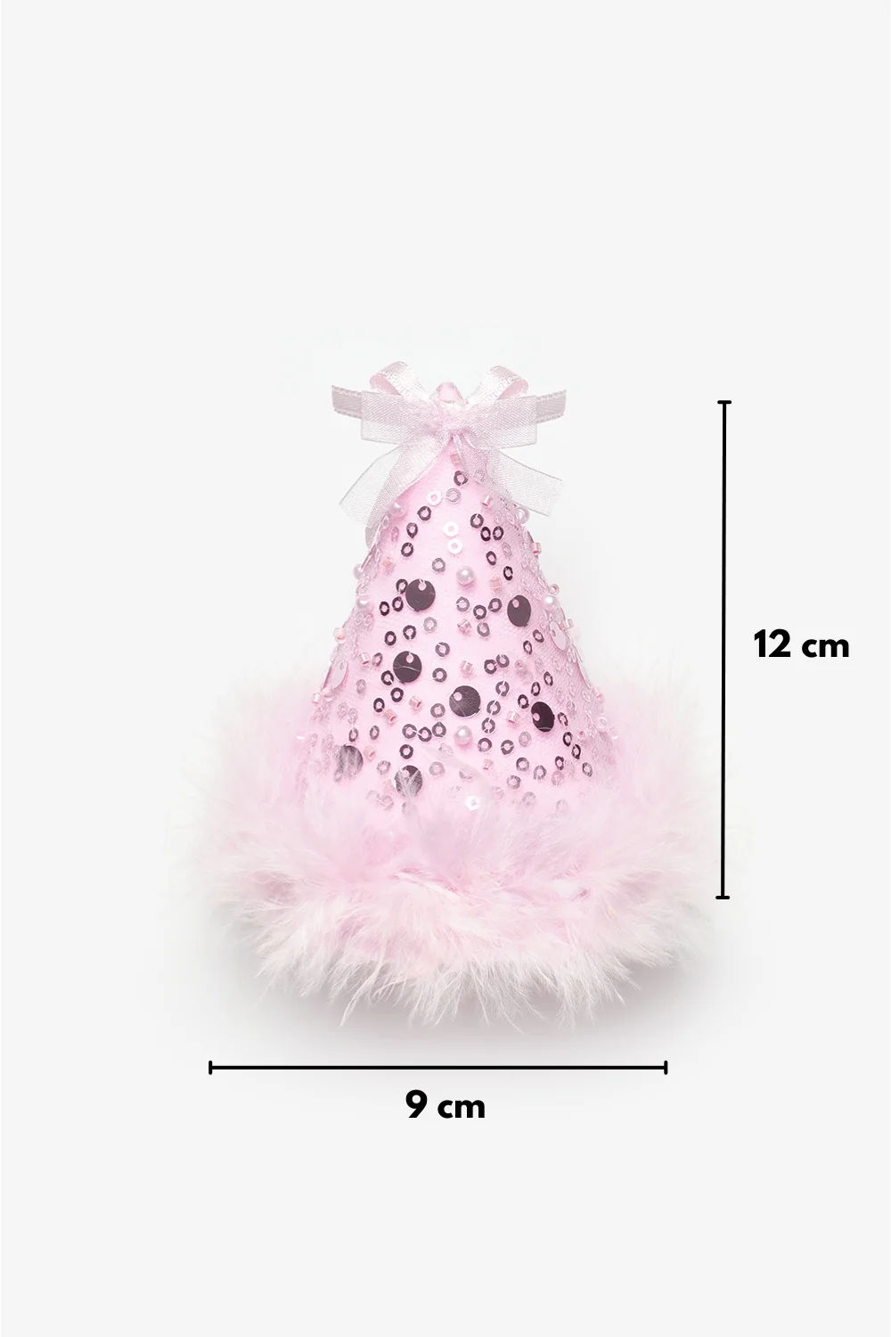 Pembe Fiyonk Detaylı Pullu Kız Çocuk Klipsli Doğum Günü Huni Taç - Image 7