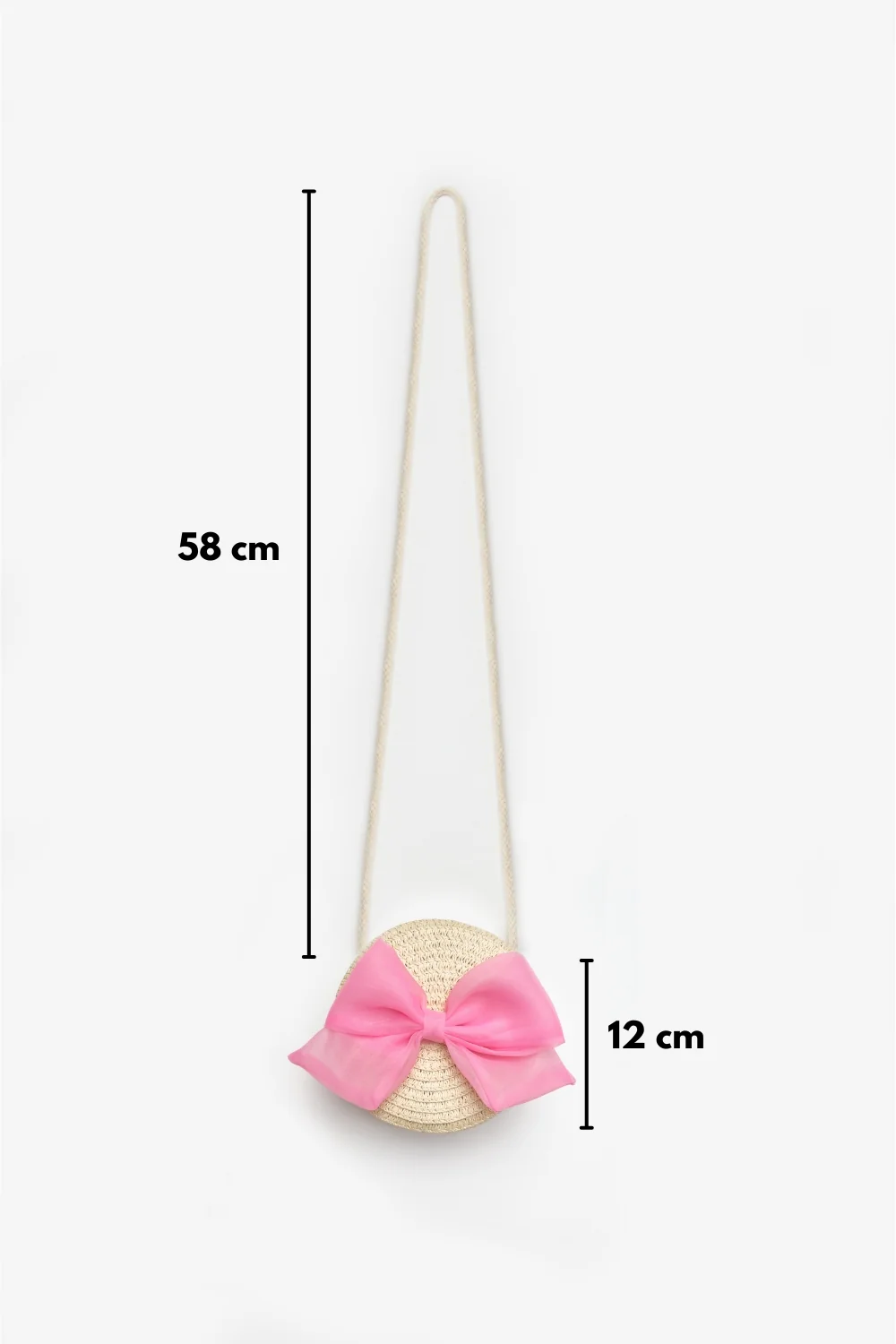 Pembe Fiyonklu Kız Çocuk Bej Hasır Çanta - Image 3