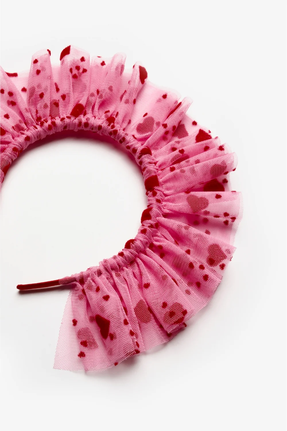 Pembe Flok Kalp Baskılı Kız Çocuk Tül Taç - Image 2