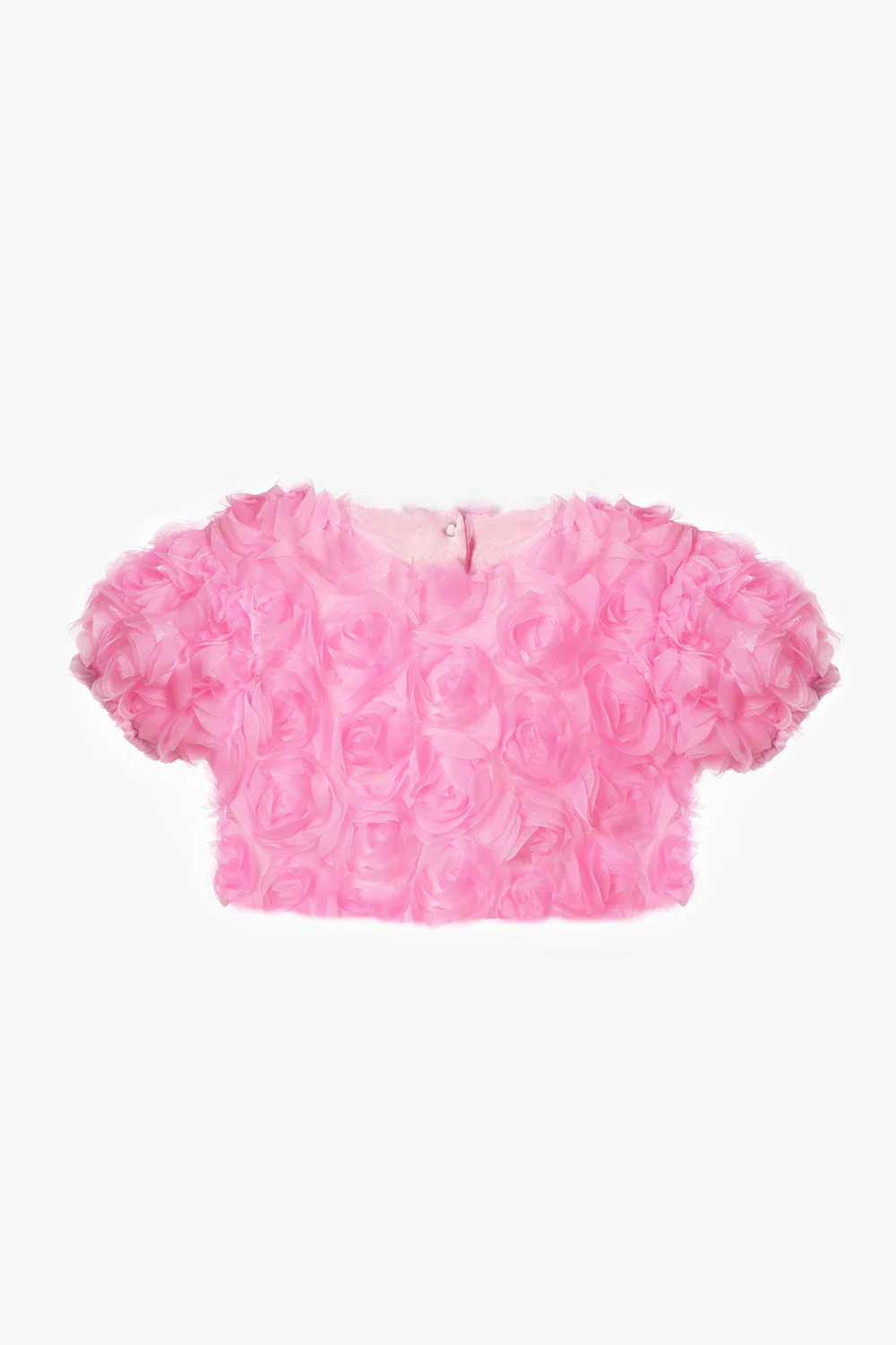 Pembe Gül Aplike Detaylı Kız Çocuk Crop Bluz - Millie