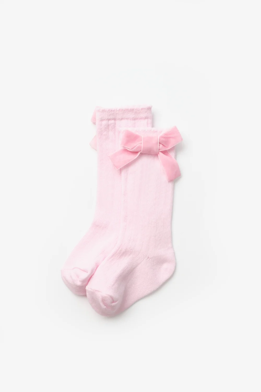 Pembe  Kadife Fiyonklu Kız Çocuk Çorap