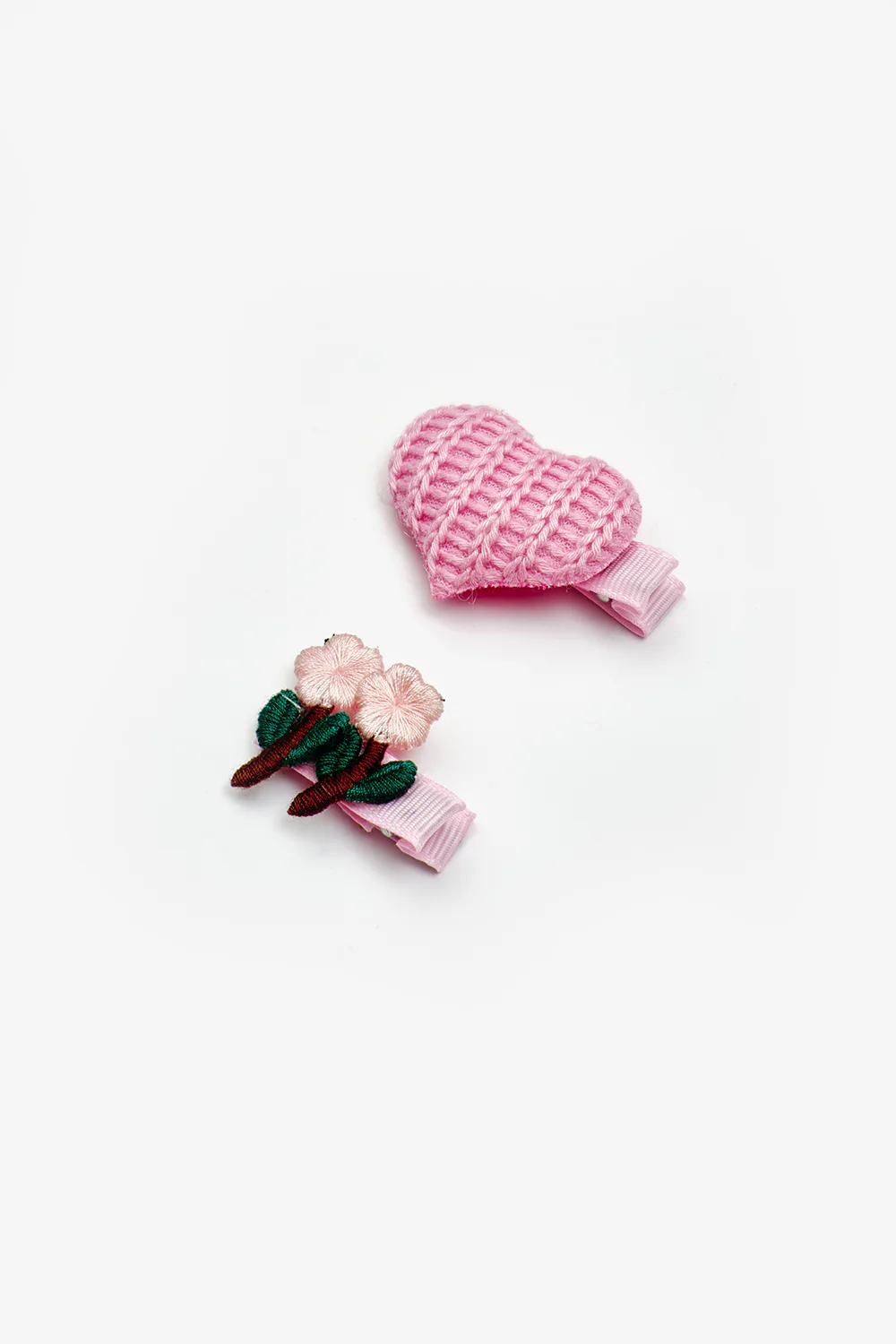 Pembe  Kalp ve Çiçek Figürlü Kız Çocuk 2'li Klips Toka Set - Image 2
