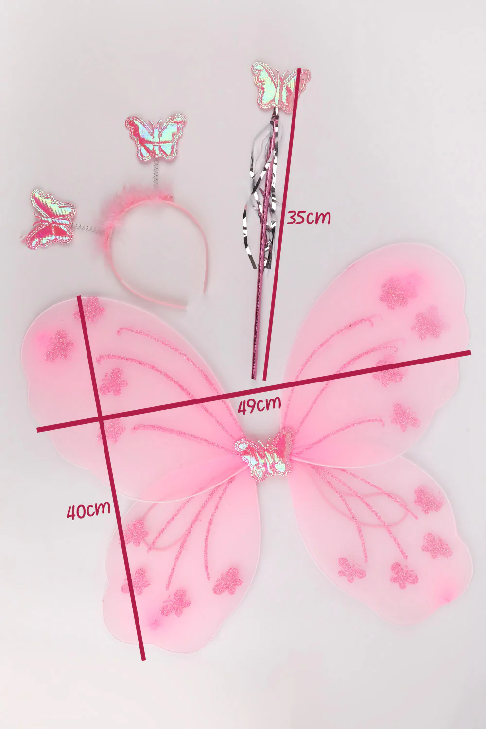 Pembe  Kelebek Kanat Asa Taç 3'lü Set - Image 4