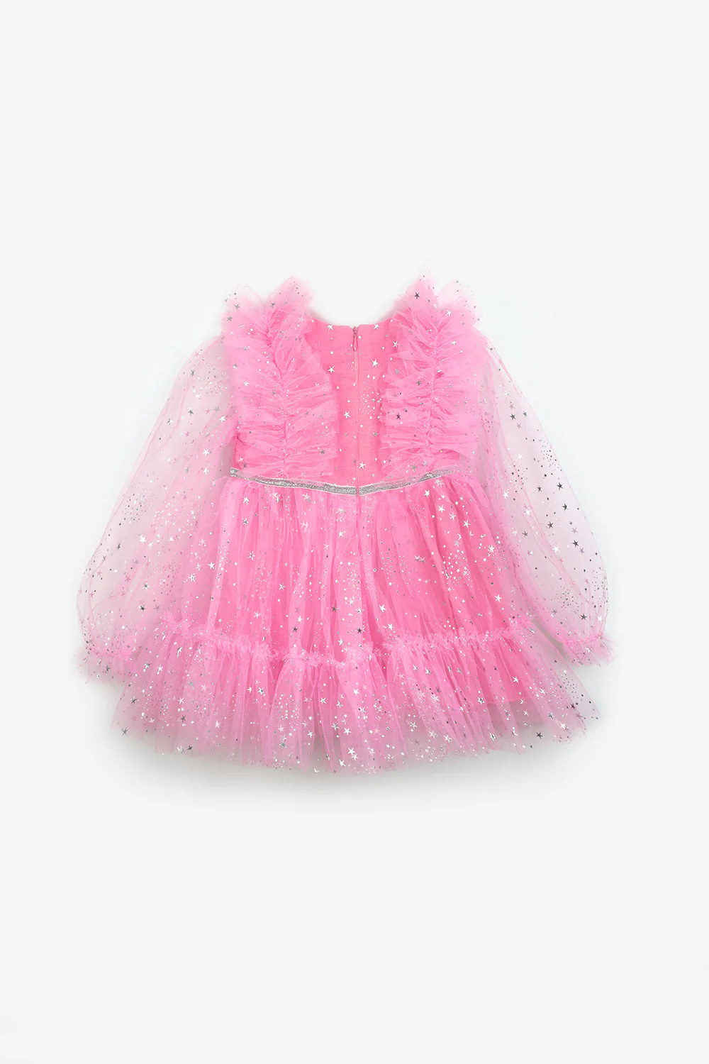 Pembe Omzu Fırfır Detaylı Yıldızlı Kız Çocuk Elbise - Stella - Image 6