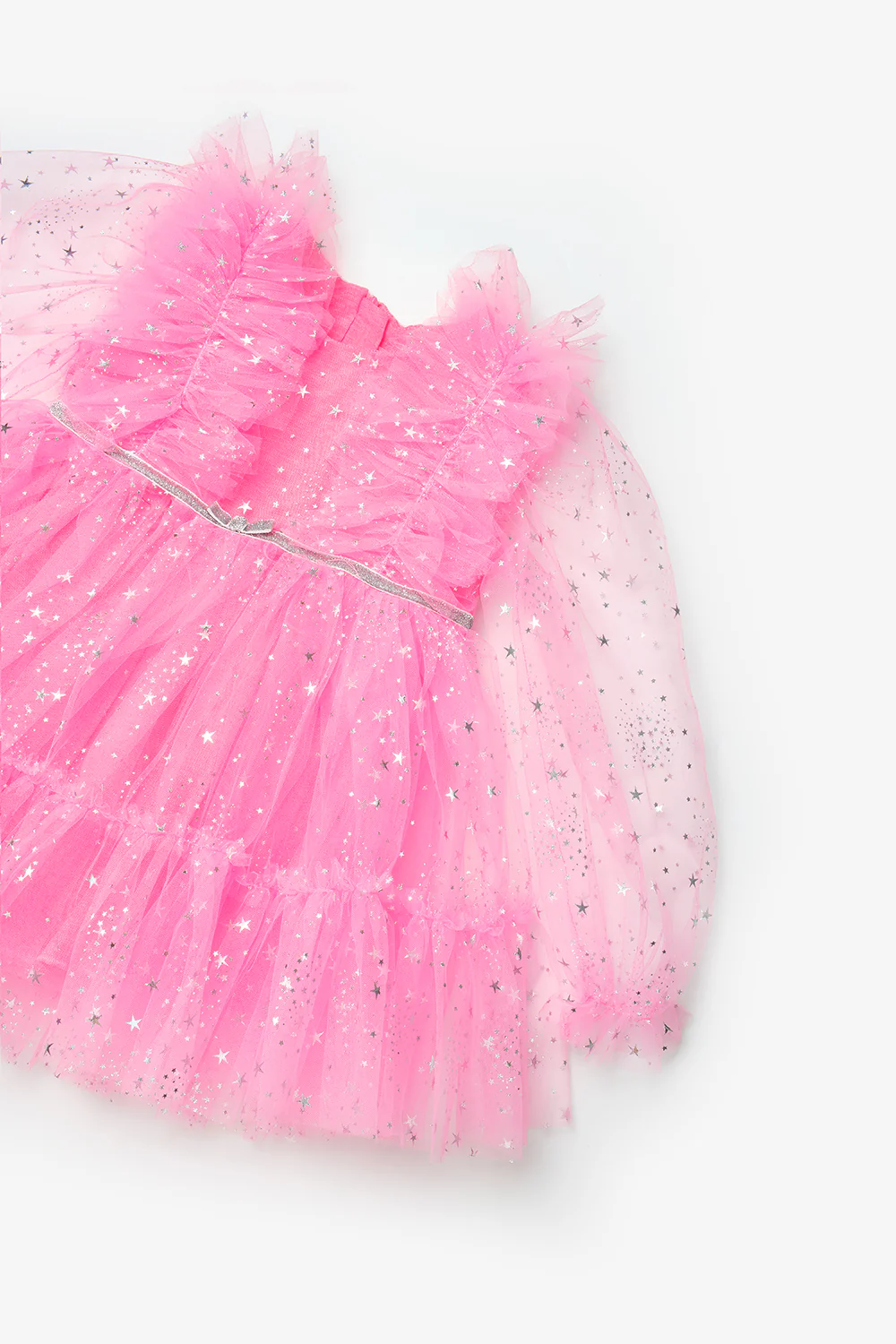 Pembe Omzu Fırfır Detaylı Yıldızlı Kız Çocuk Elbise - Stella - Image 7