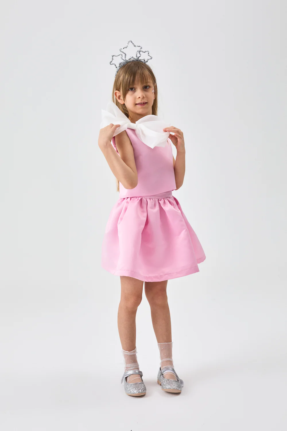 Pembe  Organze Fiyonklu Kız Çocuk İkili Takım - Gale - Image 3