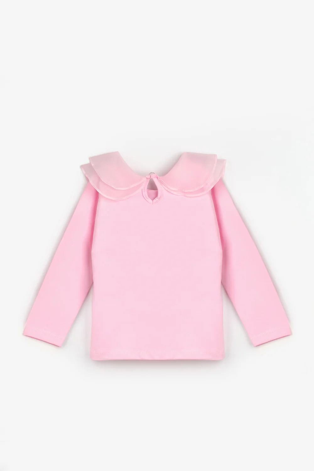 Pembe Organze Yakalı Kız Çocuk Tişört - Image 2