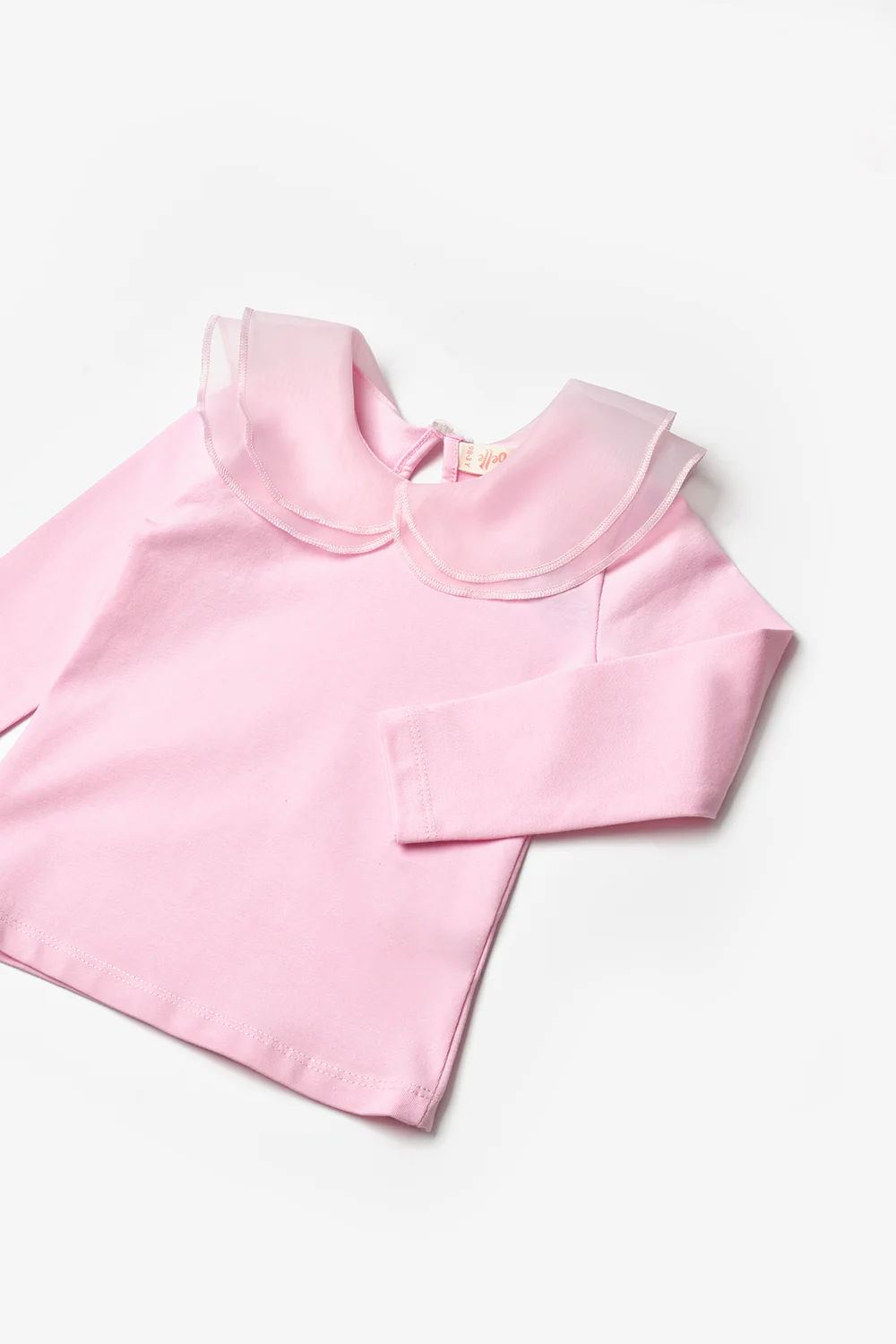 Pembe Organze Yakalı Kız Çocuk Tişört - Image 3