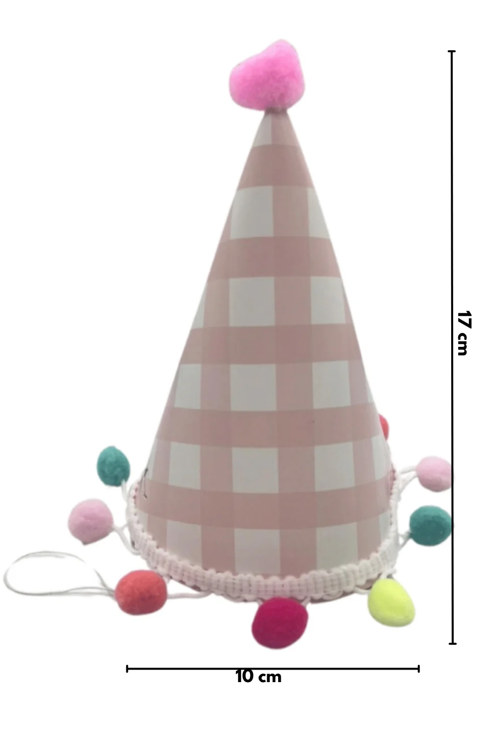 Pembe  Ponpon Detaylı Karton Doğum Günü Huni Taç - Image 3